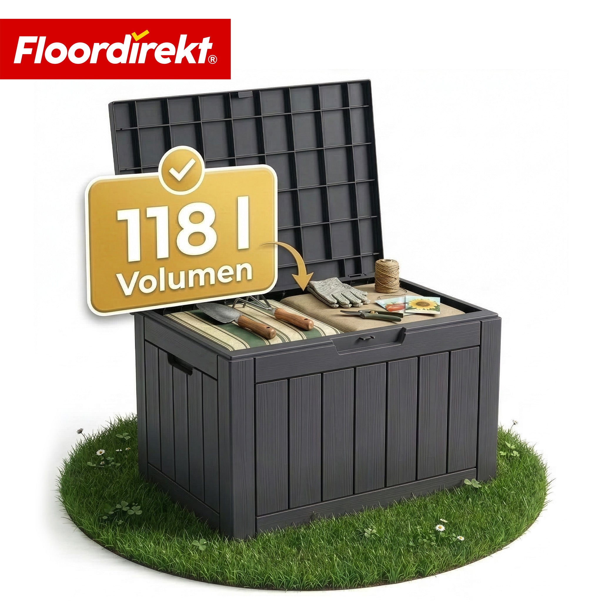 Floordirekt Gartenbox in Holz-Optik | Wetterfeste Kissenbox f&uuml;r Terrasse & Balkon | Anthrazit 