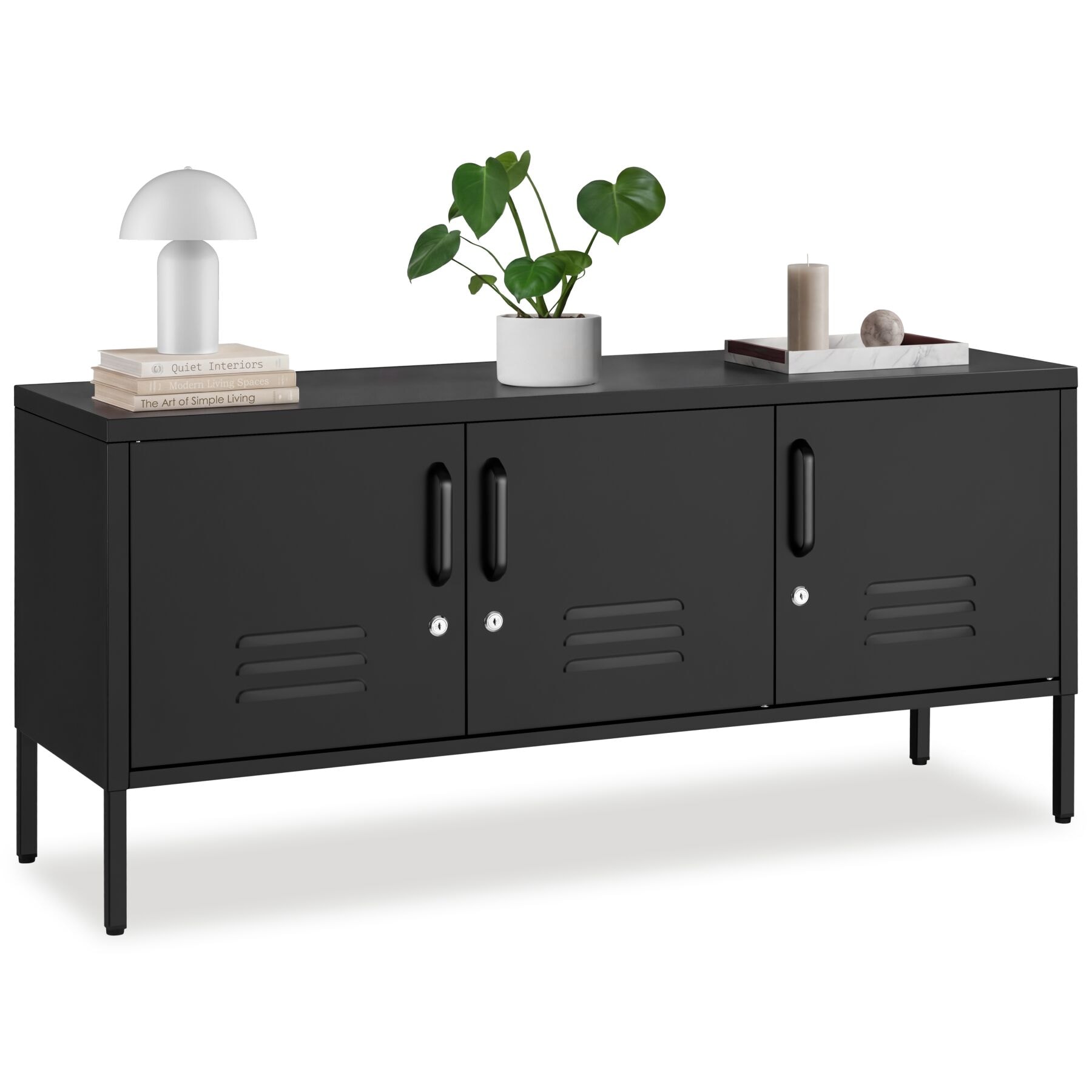 tectake&reg; Sideboard, 3 T&uuml;ren mit Magnetverschluss, einzeln abschlie&szlig;bar, pulverbeschichteter Stahl, Kippschutz, h&ouml;henverstellbare F&uuml;&szlig;e 