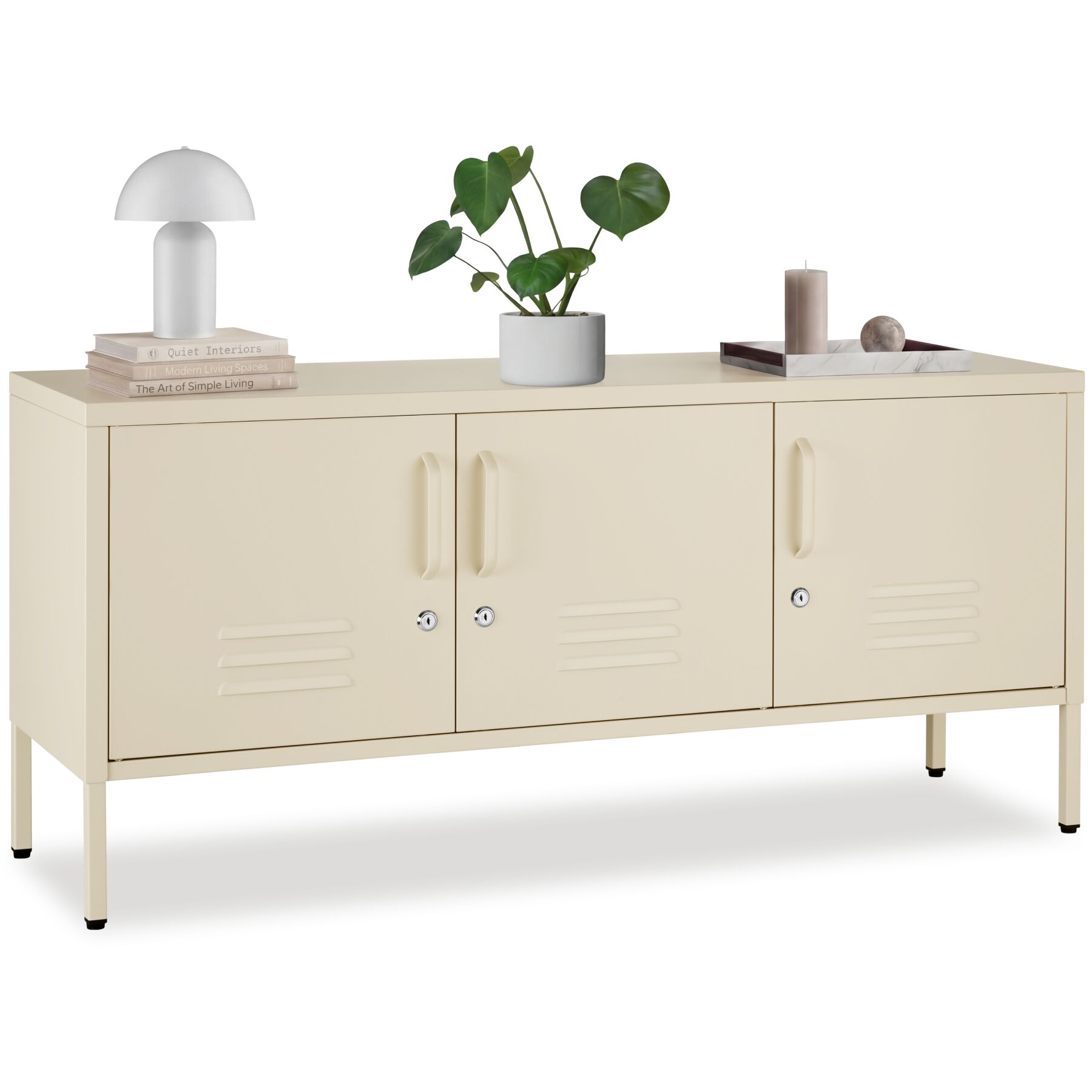 tectake&reg; Sideboard, 3 T&uuml;ren mit Magnetverschluss, einzeln abschlie&szlig;bar, pulverbeschichteter Stahl, Kippschutz, h&ouml;henverstellbare F&uuml;&szlig;e 
