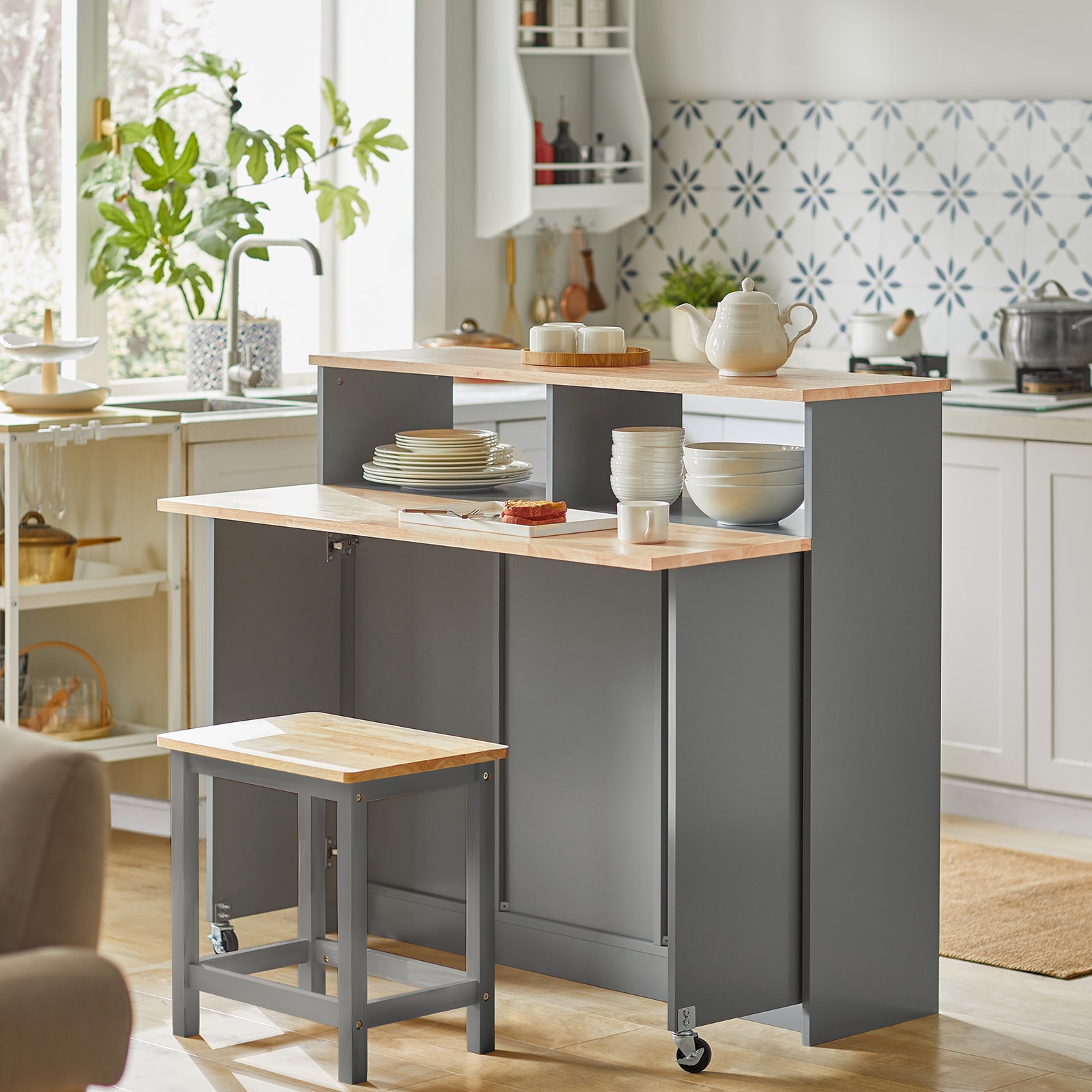 SoBuy K&uuml;cheninsel mit 2 T&uuml;ren Grau 110x64x97cm Modern 