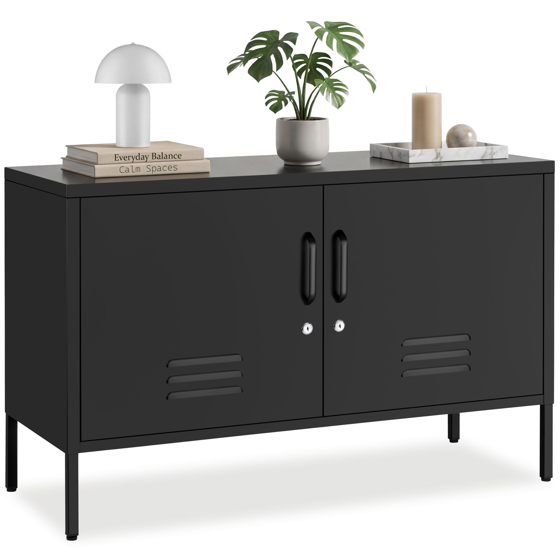 tectake&reg; Sideboard, 2 T&uuml;ren mit Magnetverschluss, einzeln abschlie&szlig;bar, pulverbeschichteter Stahl, Kippschutz, h&ouml;henverstellbare F&uuml;&szlig;e 