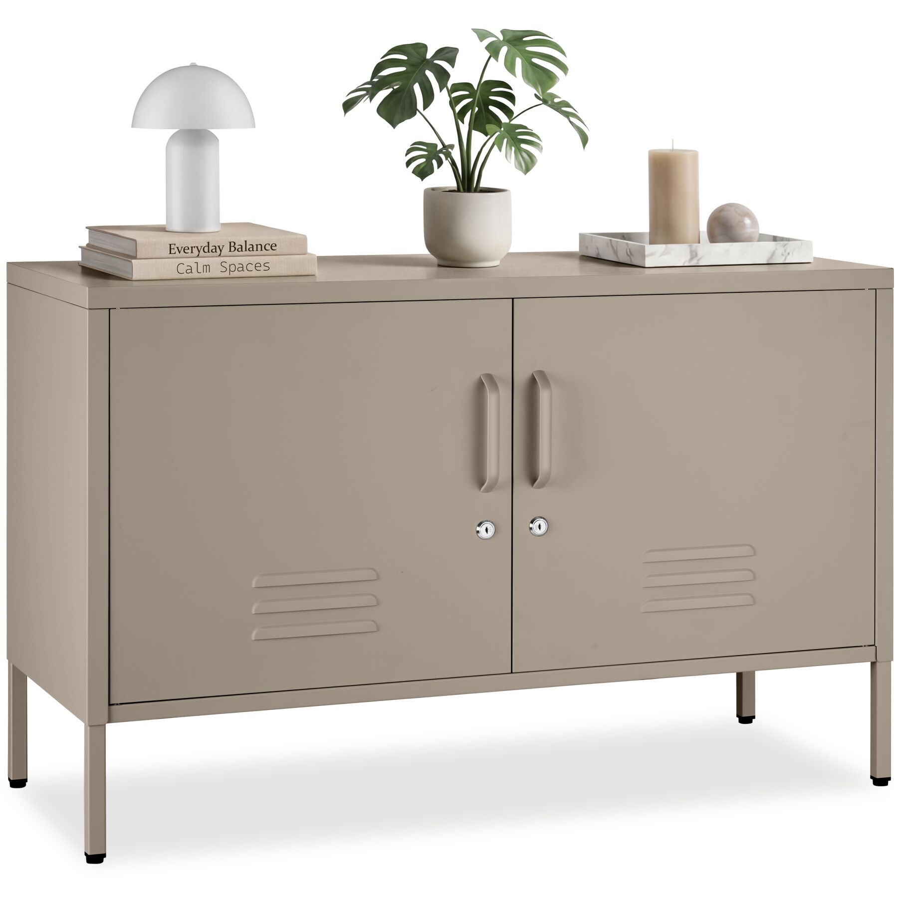 tectake&reg; Sideboard, 2 T&uuml;ren mit Magnetverschluss, einzeln abschlie&szlig;bar, pulverbeschichteter Stahl, Kippschutz, h&ouml;henverstellbare F&uuml;&szlig;e 