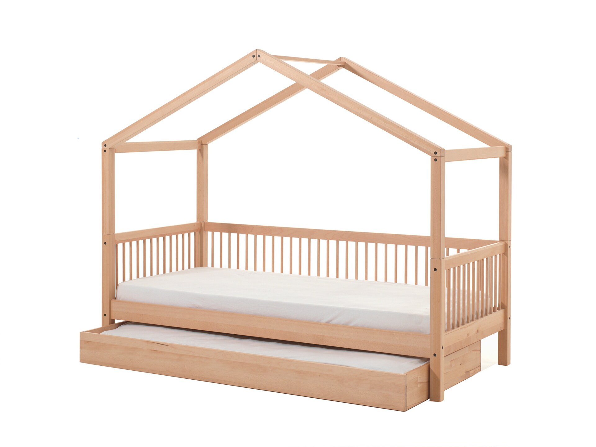 FAGUS Hausbett mit Liegefl&auml;che 90 x 200 cm, inkl. Lattenrost, Bettschublade, Ausf. Buche massiv natur 