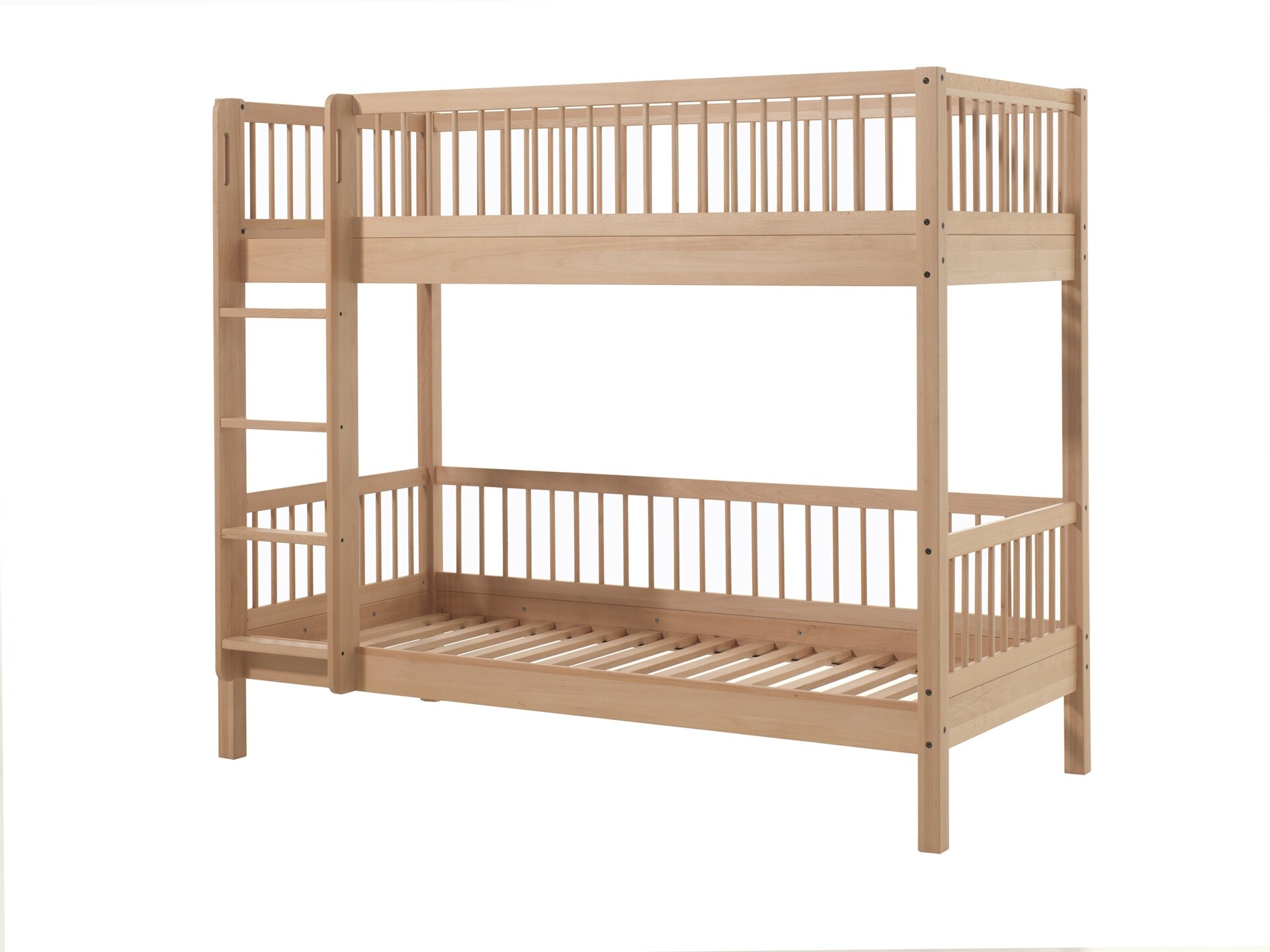 FAGUS Etagenbett mit 2 Liegefl&auml;chen 90 x 200 cm, Bettpfosten geteilt, inkl. Lattenrost, Ausf. Buche massiv natur 
