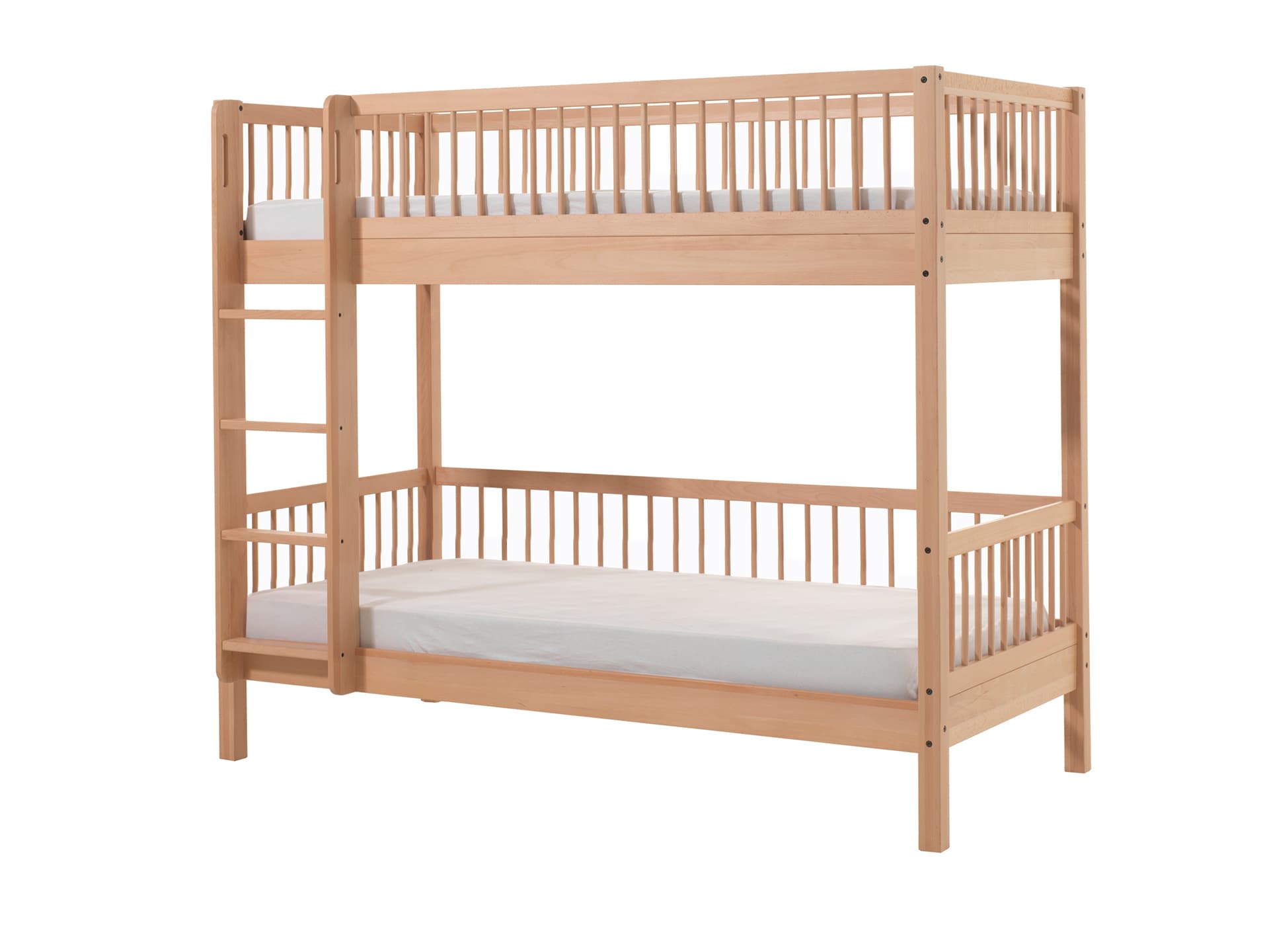 FAGUS Etagenbett mit 2 Liegefl&auml;chen 90 x 200 cm, inkl. Lattenrost und Absturzschutz, Ausf. Buche massiv Natur lackiert 