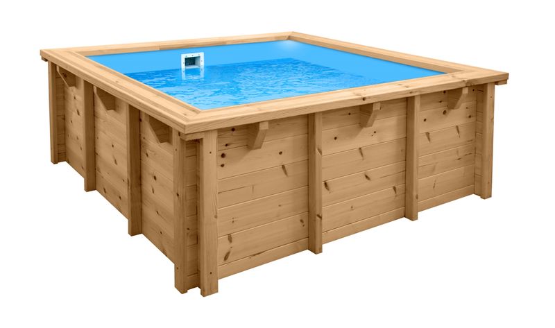 Holzpool &bdquo;Java&ldquo; quadratisch 2,10 &times; 2,10 m &times; 0,78 m  W&auml;rmepumpe Set 