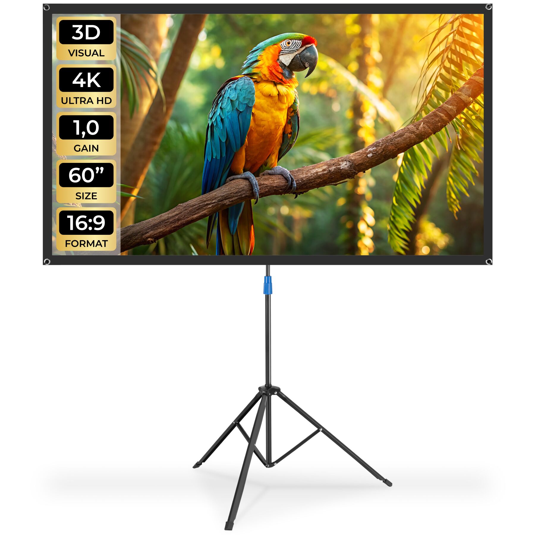 tectake&reg; Beamer-Leinwand, f&uuml;r 4K, HD, Ultra HD und Full HD, Gain-Faktor 1,0, rei&szlig;fester Terylenestoff, faltenfrei gespannt, Format 16:9, 60&rdquo; 