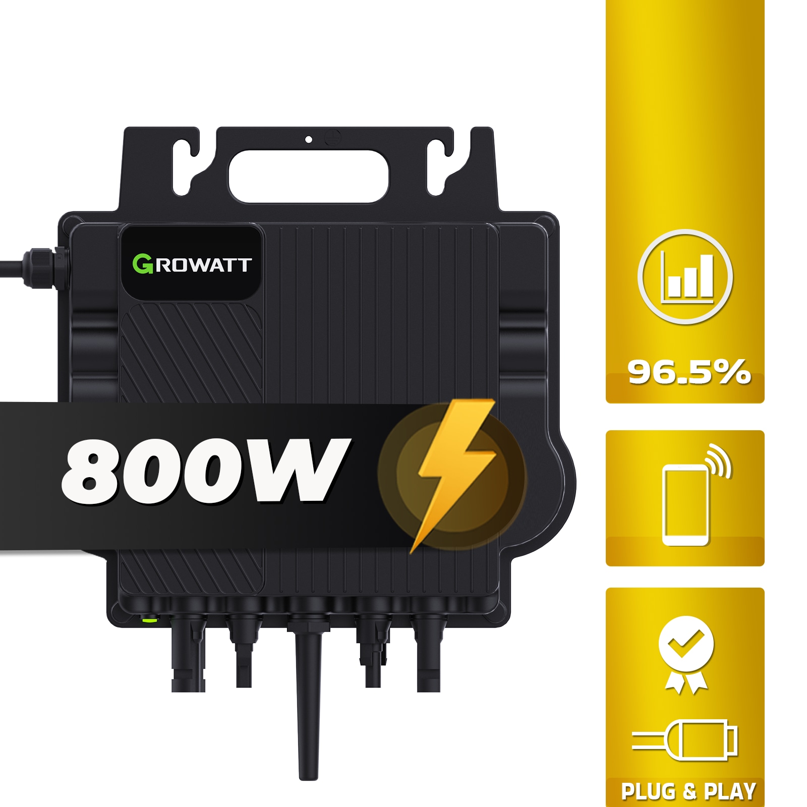 GROWATT Mikro-Wechselrichter 800 W NEO-800M-X f&uuml;r Balkonkraftwerk, IP67 wetterfest, Plug&Play Installation, 2 MPPT, WIFI Bluetooth, Micro Inverter 