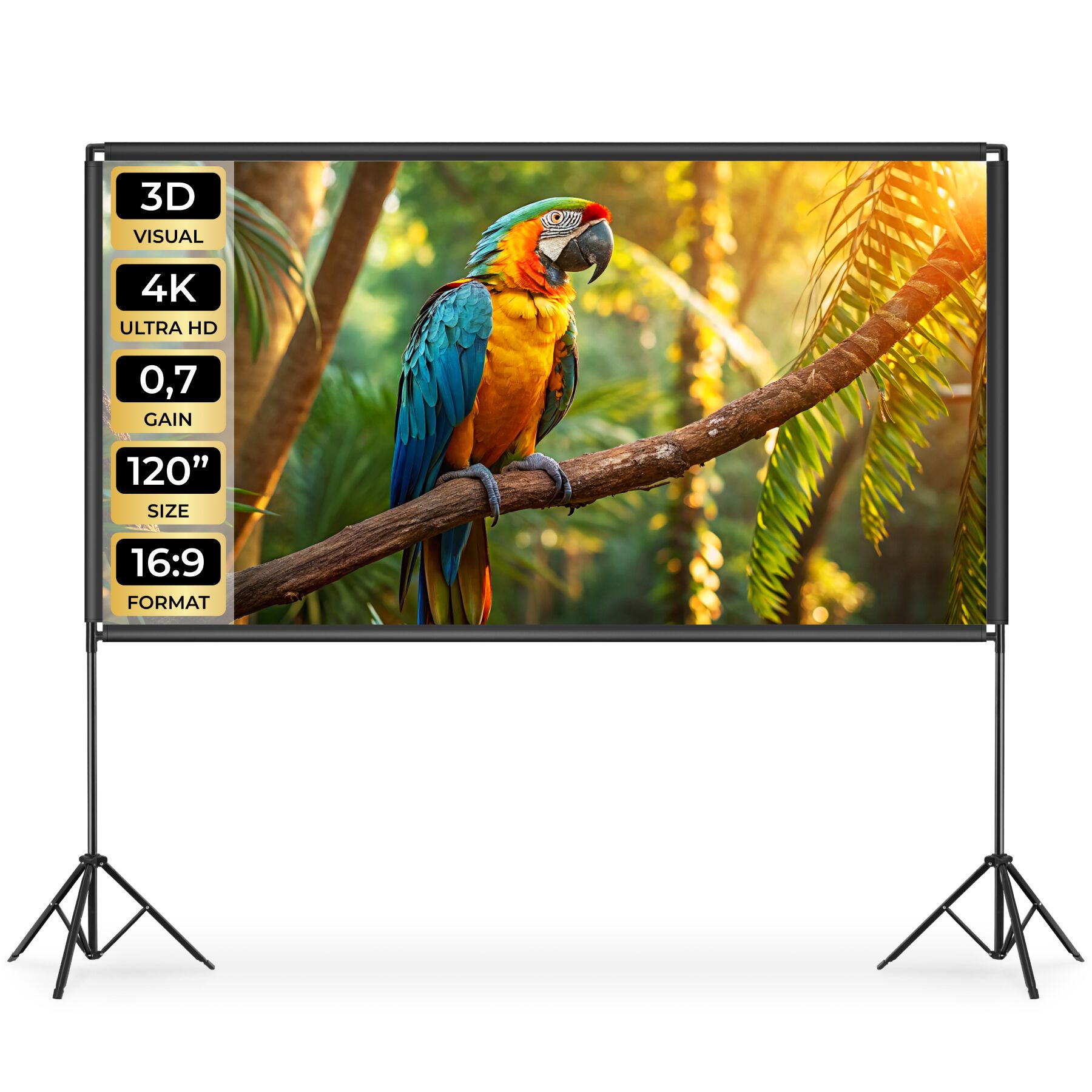 tectake&reg; Beamer-Leinwand, f&uuml;r 4K, HD, Ultra HD und Full HD, Gain-Faktor 0,7, robuster Stoff, faltenfrei gespannt, Format 16:9, 120&ldquo; 