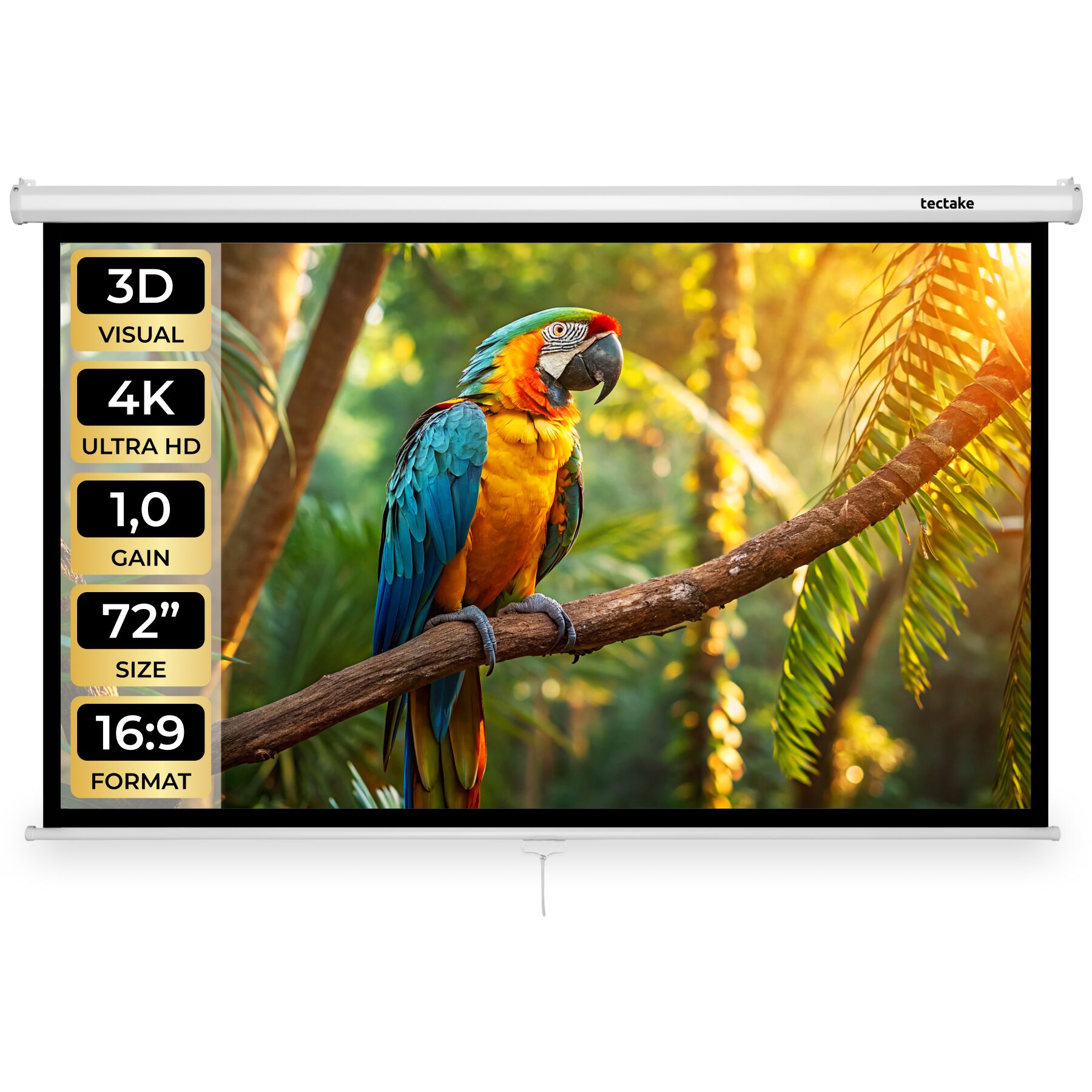 tectake&reg; Beamer-Leinwand, f&uuml;r 4K, HD, Ultra HD und Full HD, Gain-Faktor 1,0, ausziehbares Gewebetuch, faltenfrei, Format 16:9, 72&ldquo; 