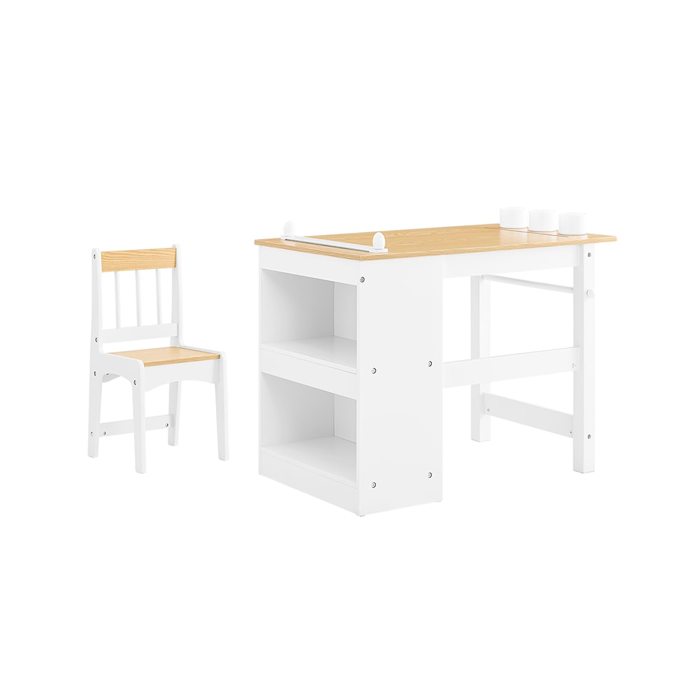 SoBuy Kindertisch mit Stuhl und 1 Ablage Wei&szlig; 80x45x66cm Nordisch 