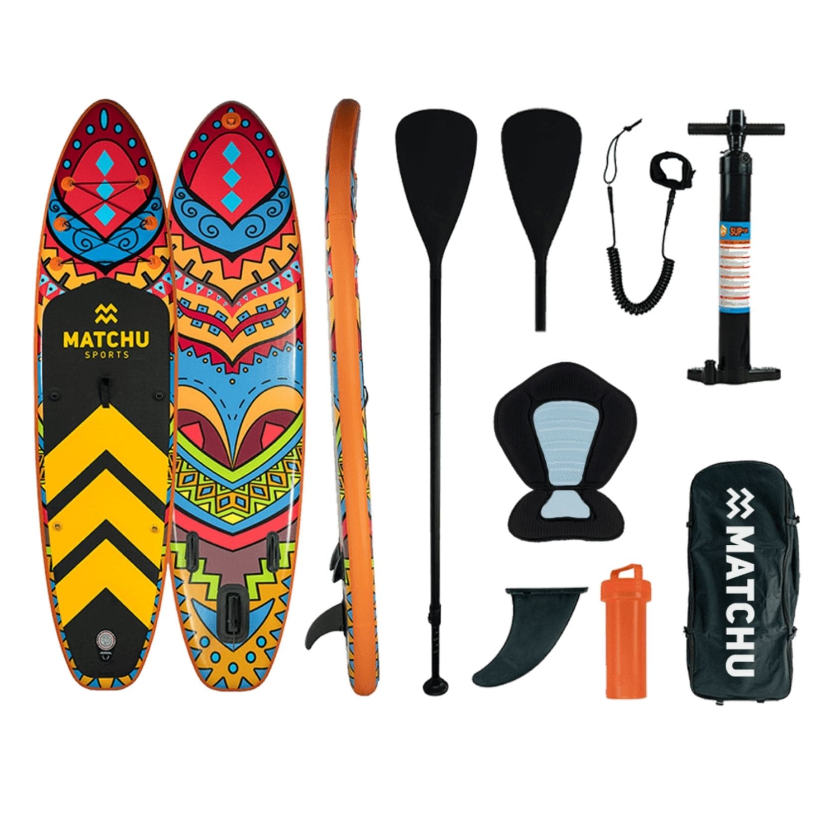 MATCHU Stand Up Paddle-Board Deluxe Mit Sitzfl&auml;che 10''6 - Aufblasbares SUP Board - Komplettset mit Zubeh&ouml;r 
