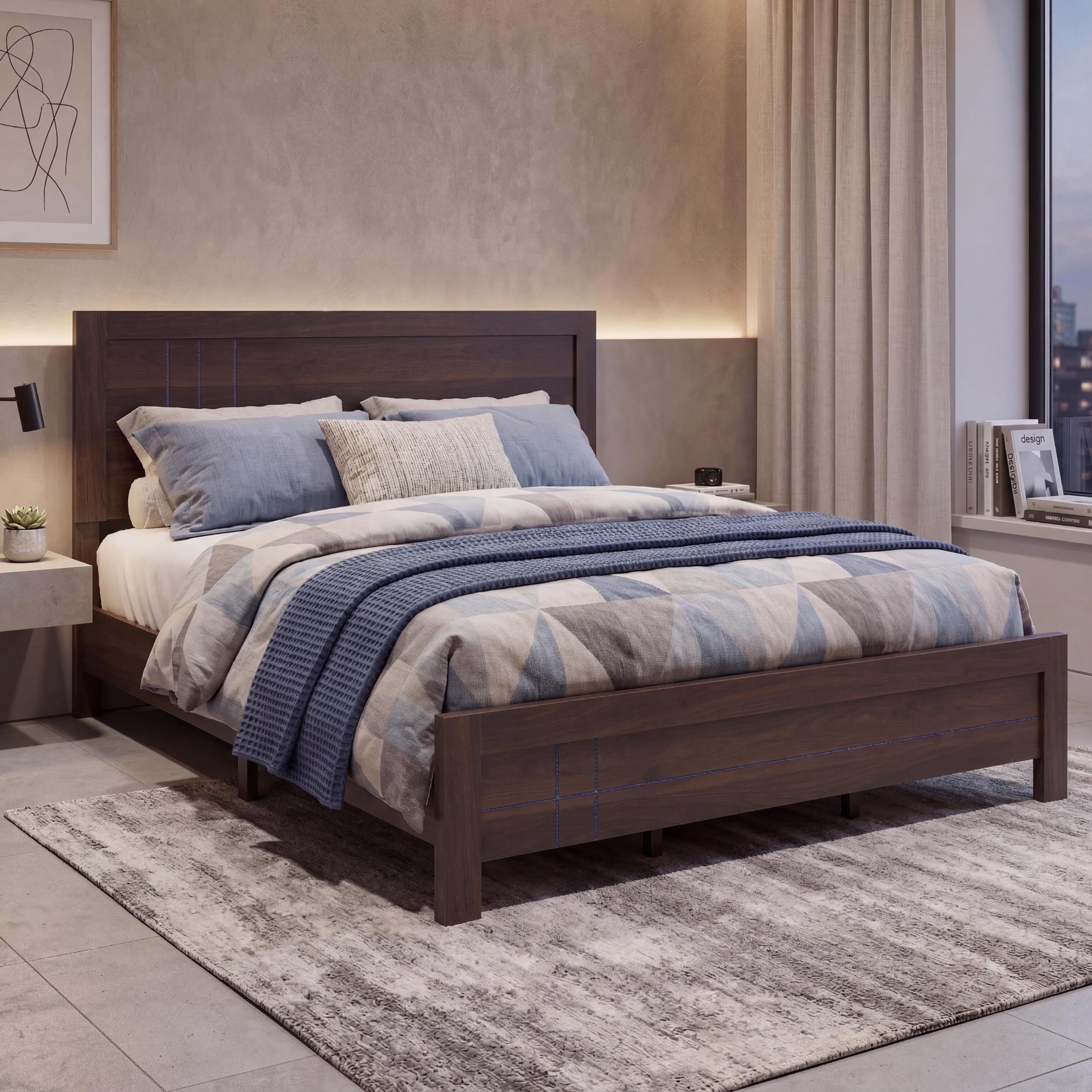 King Size Bett MCW-P44, Doppelbett Bettgestell mit Lattenrost, 180x200cm ~ Walnuss-Optik 