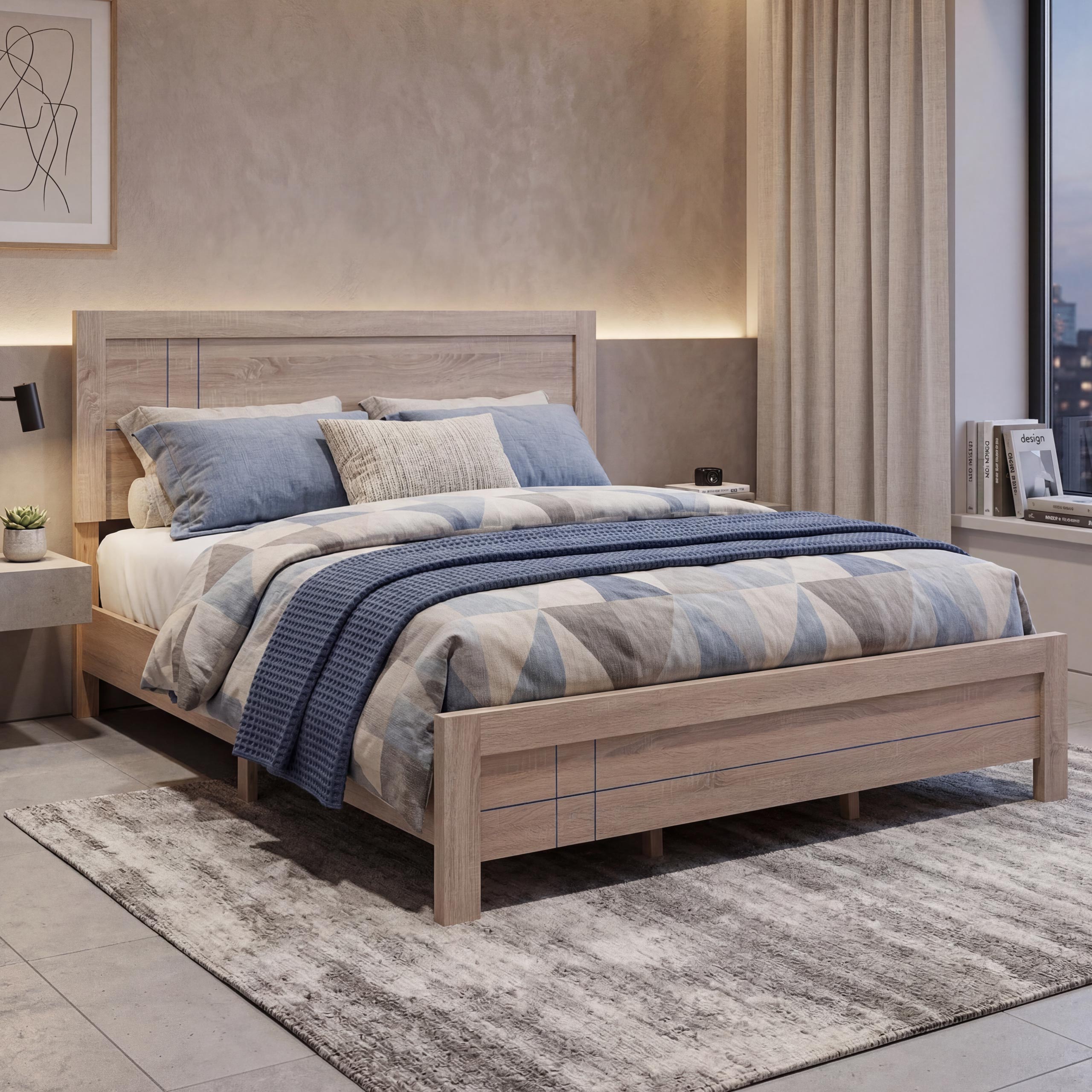 King Size Bett MCW-P44, Doppelbett Bettgestell mit Lattenrost, 180x200cm ~ Sonoma-Eiche-Optik 