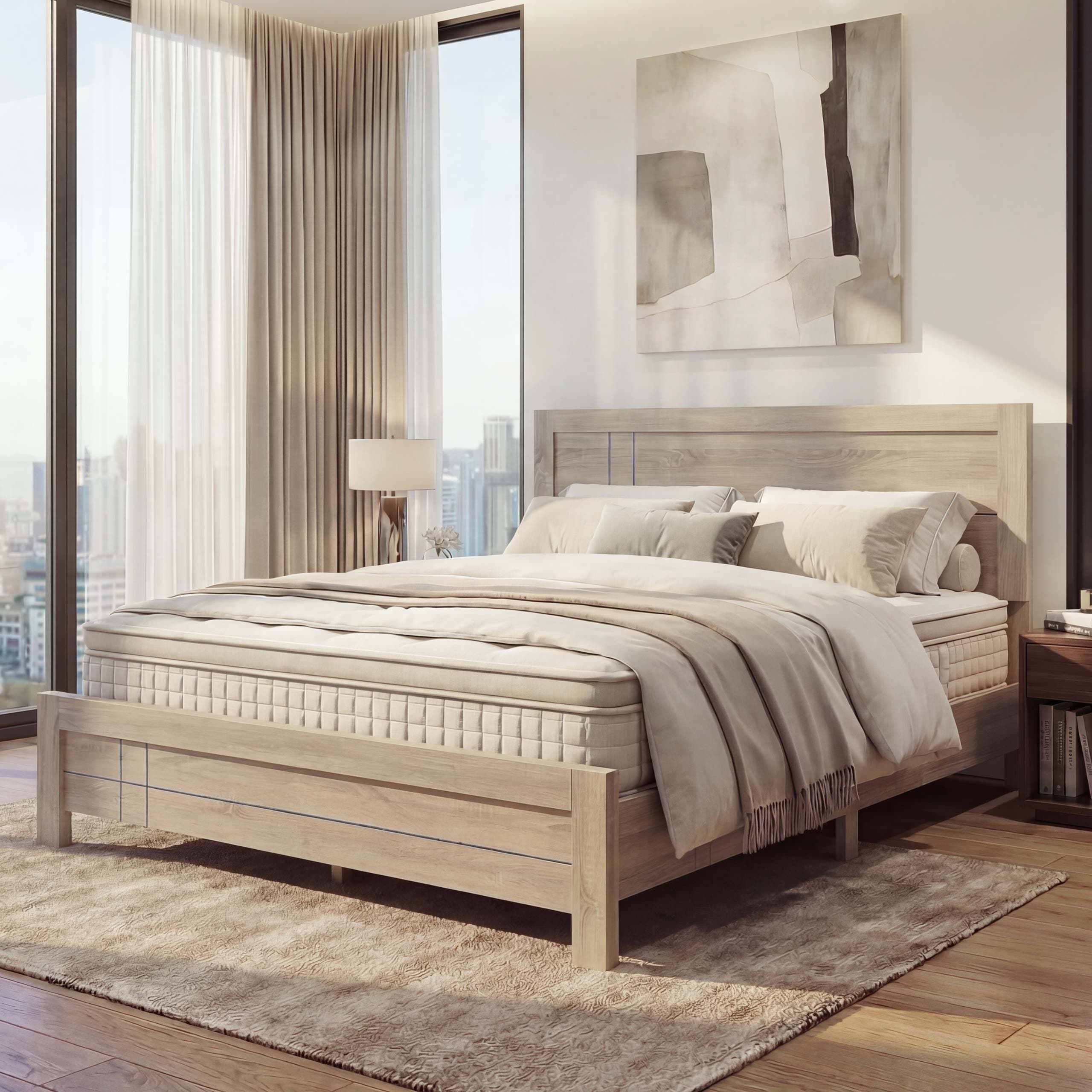 Queen Size Bett MCW-P44, Doppelbett Bettgestell mit Lattenrost, 160x200cm ~ Sonoma Eiche-Optik 