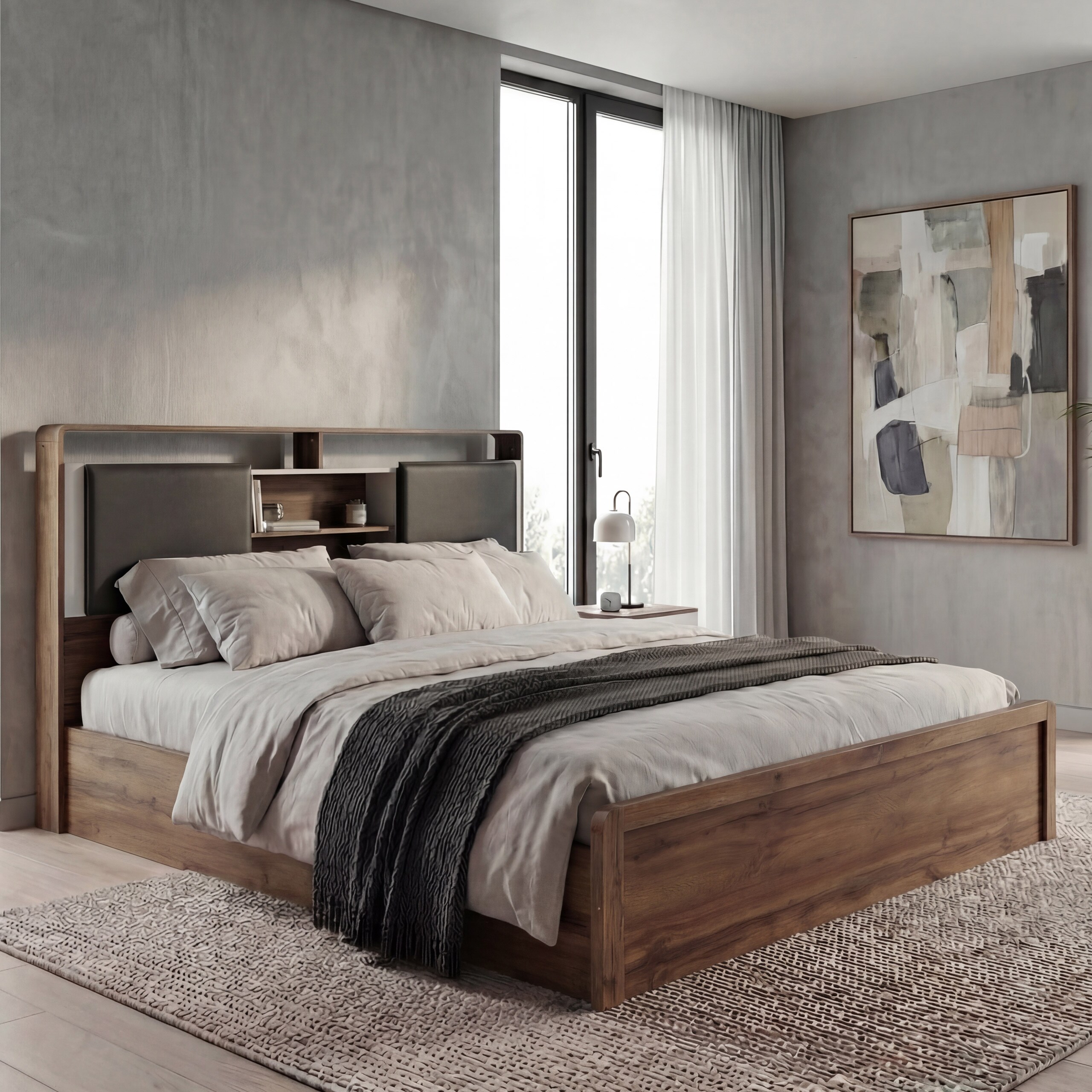 King Size Bett MCW-P43, Doppelbett Bettgestell mit Lattenrost, MDF 180x200cm ~ Wotan-Eiche-Optik, wei&szlig; 