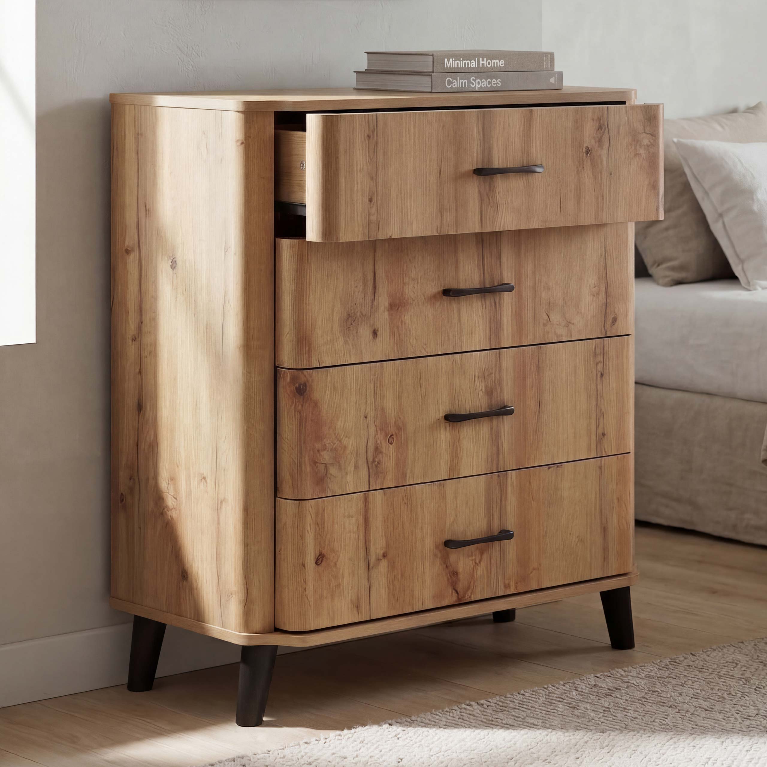 Kommode MCW-P42, Sideboard Schrank Anrichte, 4 Schubladen, MDF 92x80x40cm ~ Wotan-Eiche-Optik 
