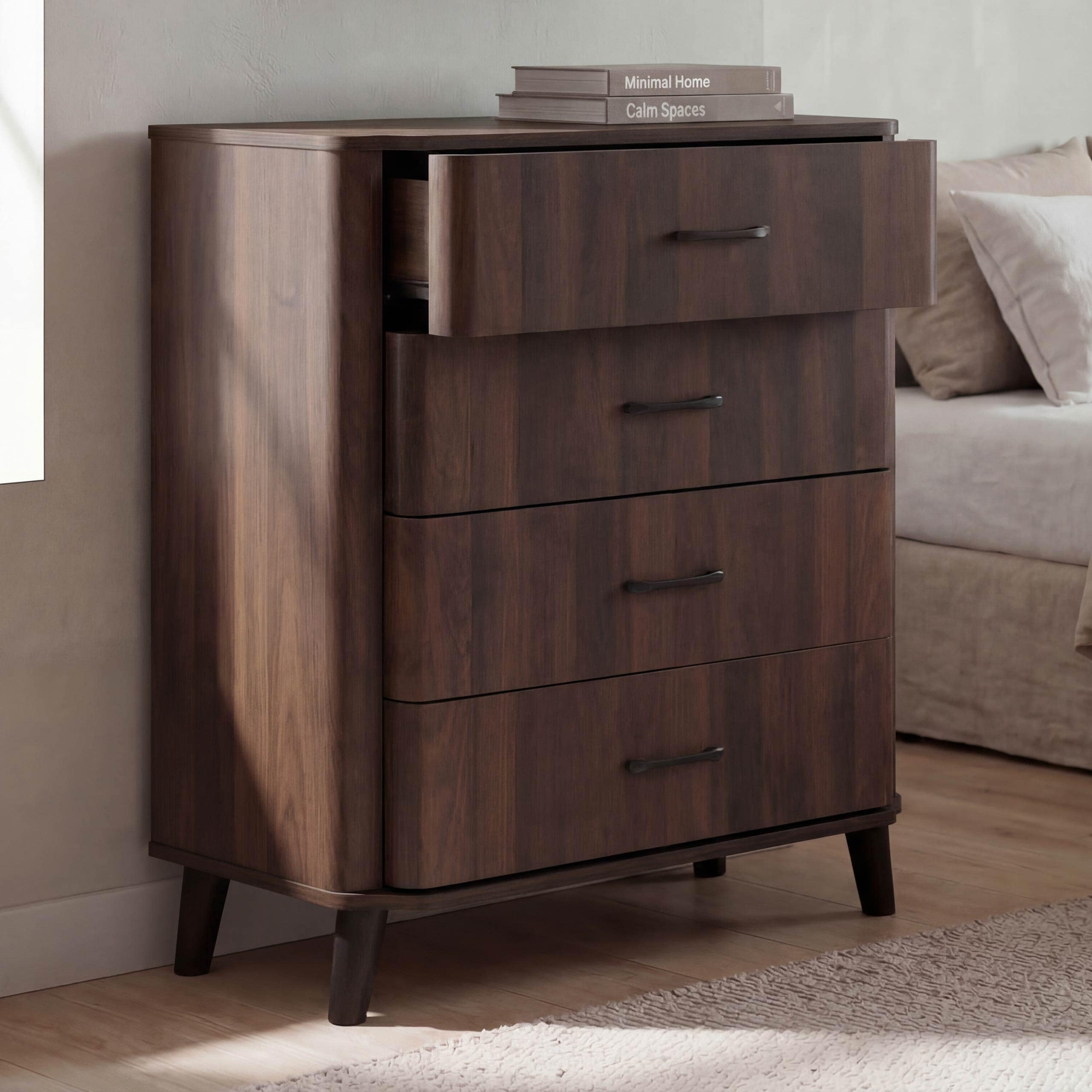 Kommode MCW-P42, Sideboard Schrank Anrichte, 4 Schubladen, MDF 92x80x40cm ~ Walnuss-Optik 