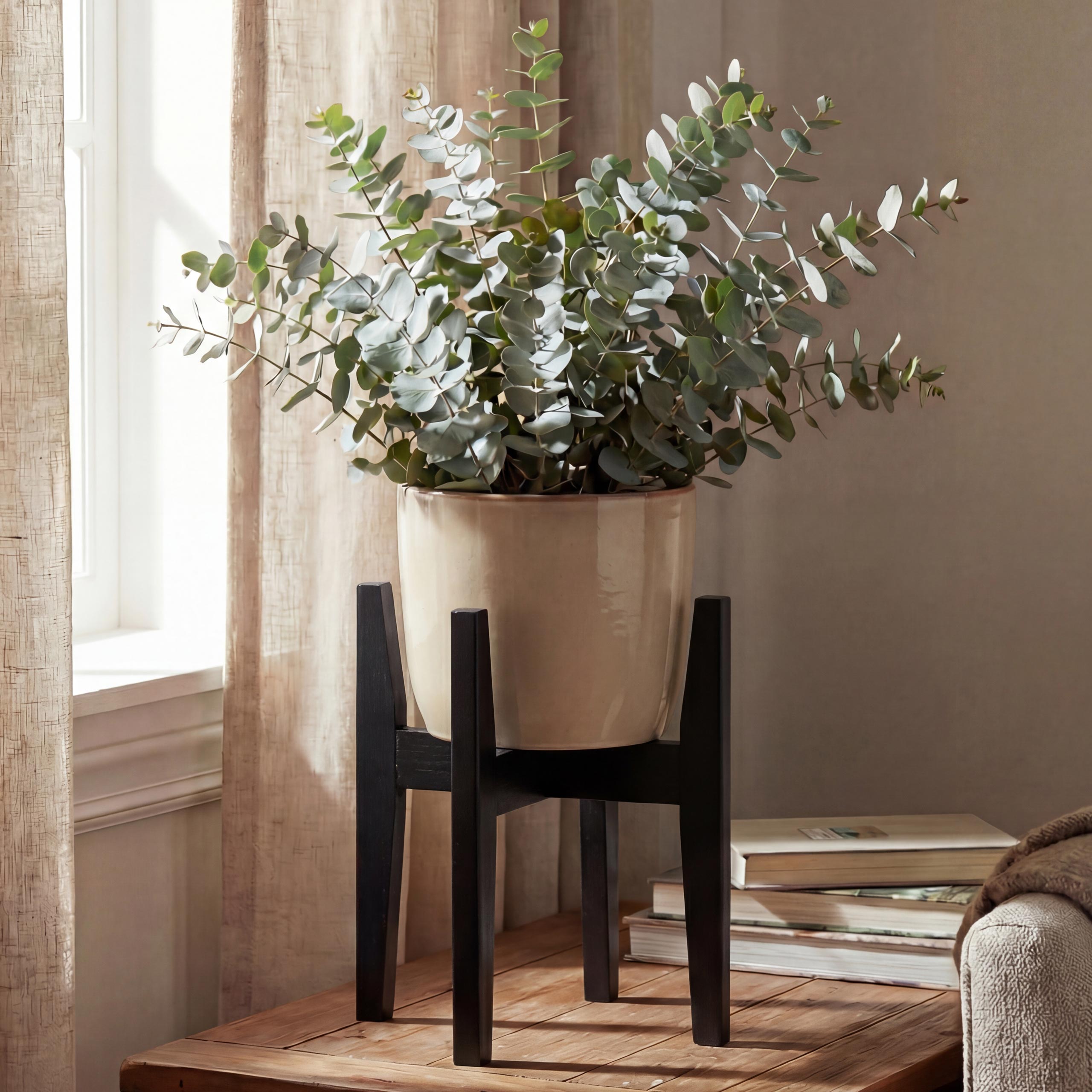 Bambus Pflanzenst&auml;nder MCW-Q31, Blumenst&auml;nder Blumentopfst&auml;nder Blumenhalter, verstellbar 30x27-37cm ~ schwarz 