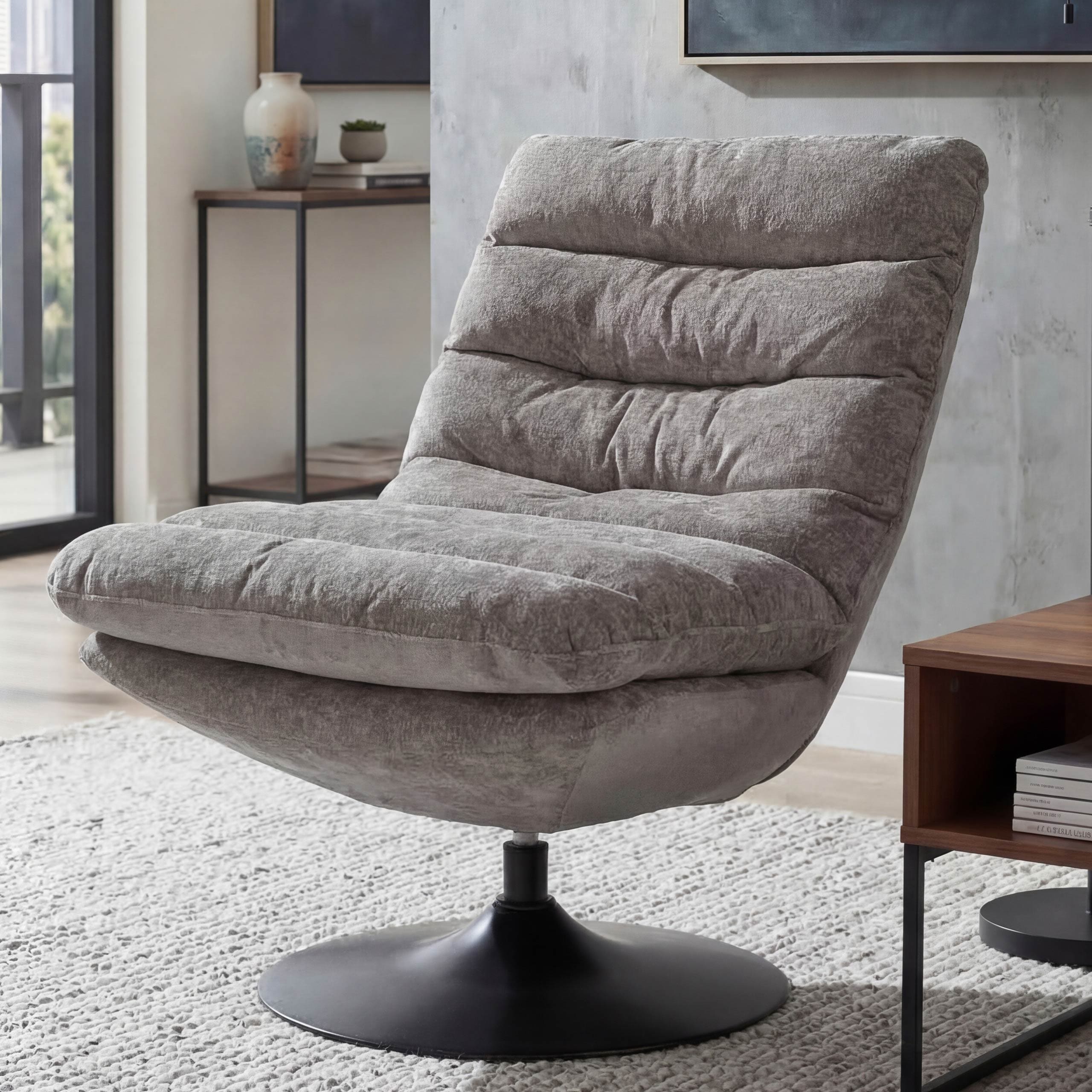 Loungesessel MCW-Q29, Cocktail-/Polster-/Relaxsessel Sessel drehbar Stoff Chenille (470g/m&sup2;) &Ouml;ko-Tex Stahl ~ taupe-creme 