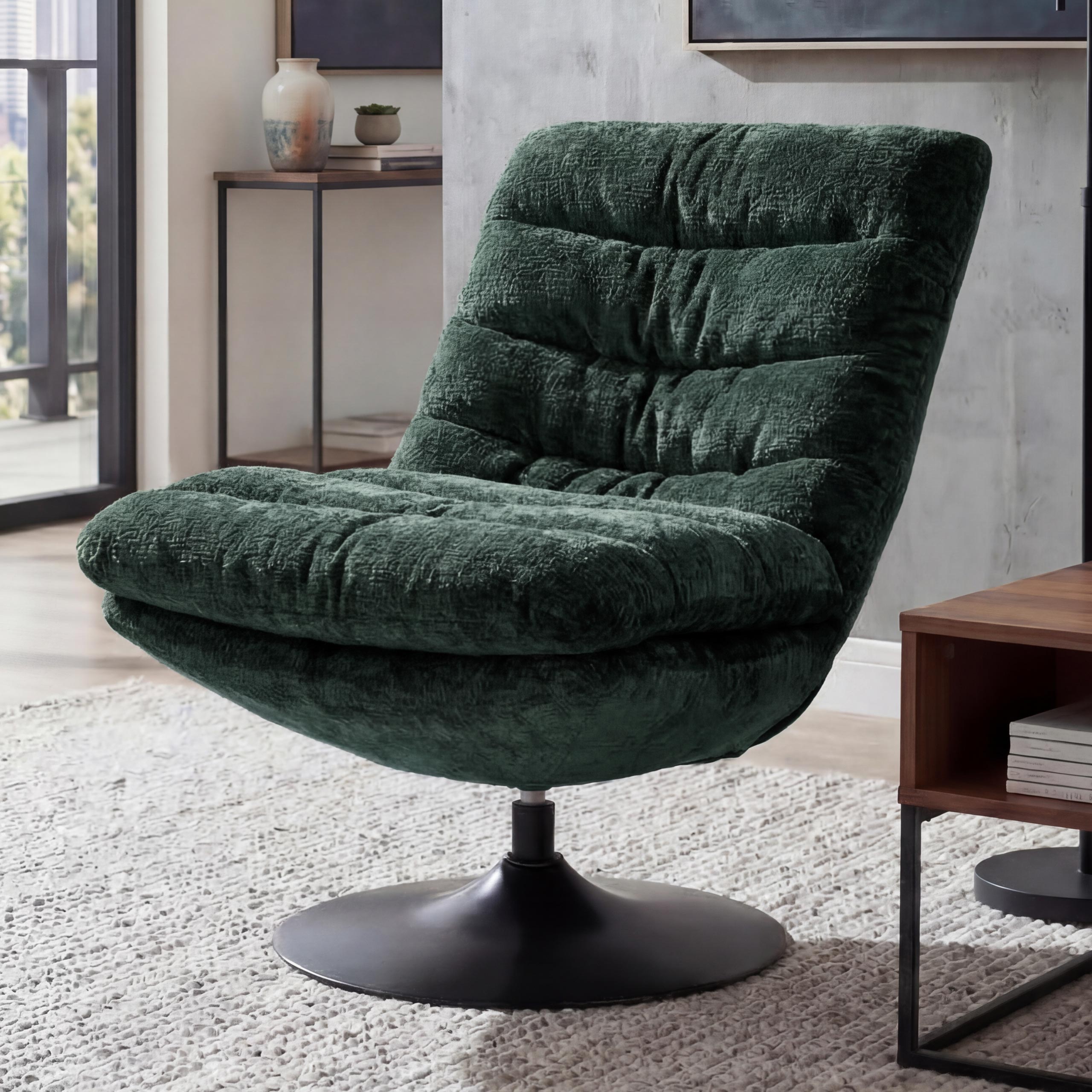 Loungesessel MCW-Q29, Cocktail-/Polster-/Relaxsessel Sessel drehbar Stoff Chenille (470g/m&sup2;) &Ouml;ko-Tex Stahl ~ gr&uuml;n 