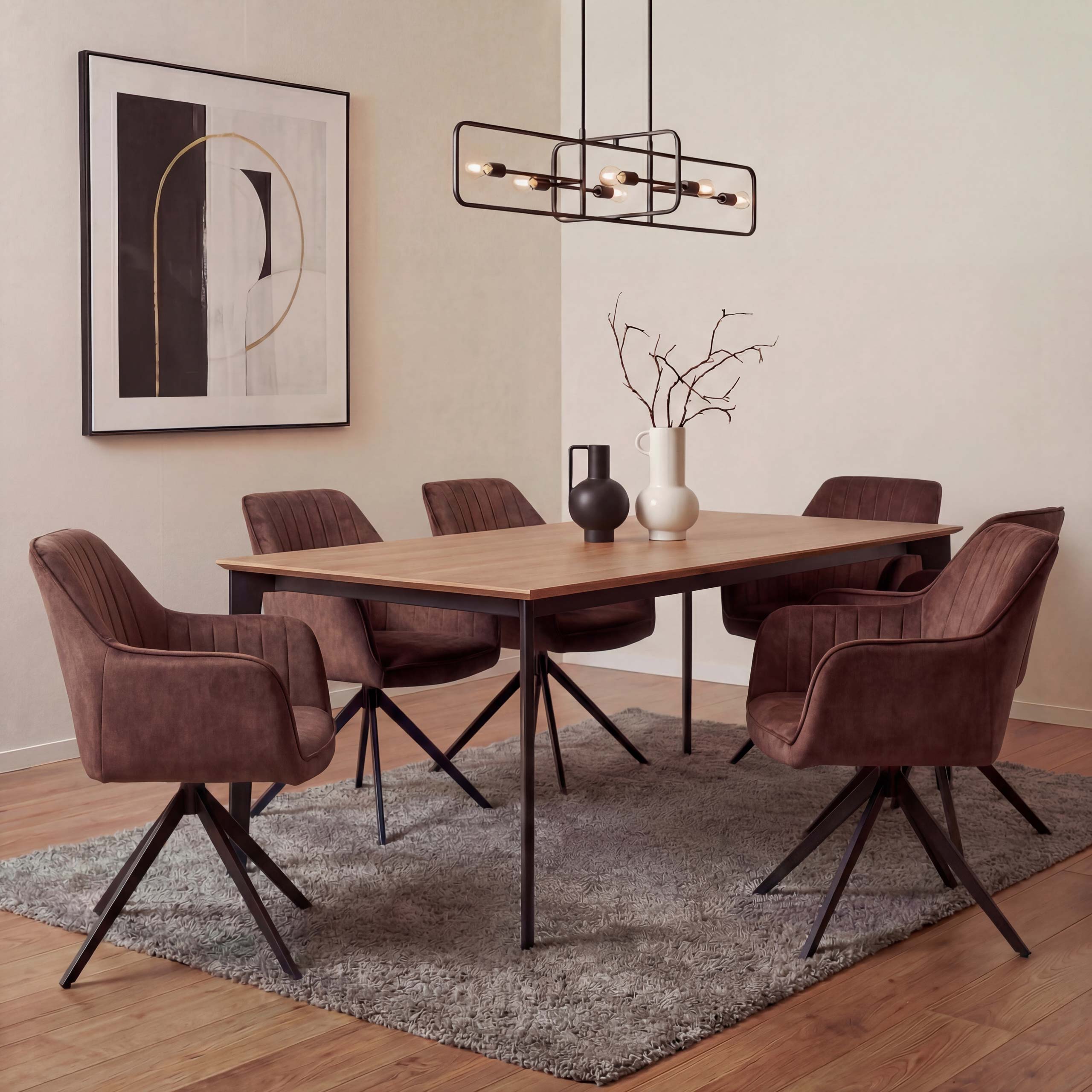 6er-Set Esszimmerstuhl MCW-L79, K&uuml;chenstuhl Armlehne drehbar Auto-Return Samt 440g/m&sup2; ~ Wildleder-Optik terrakotta-braun 