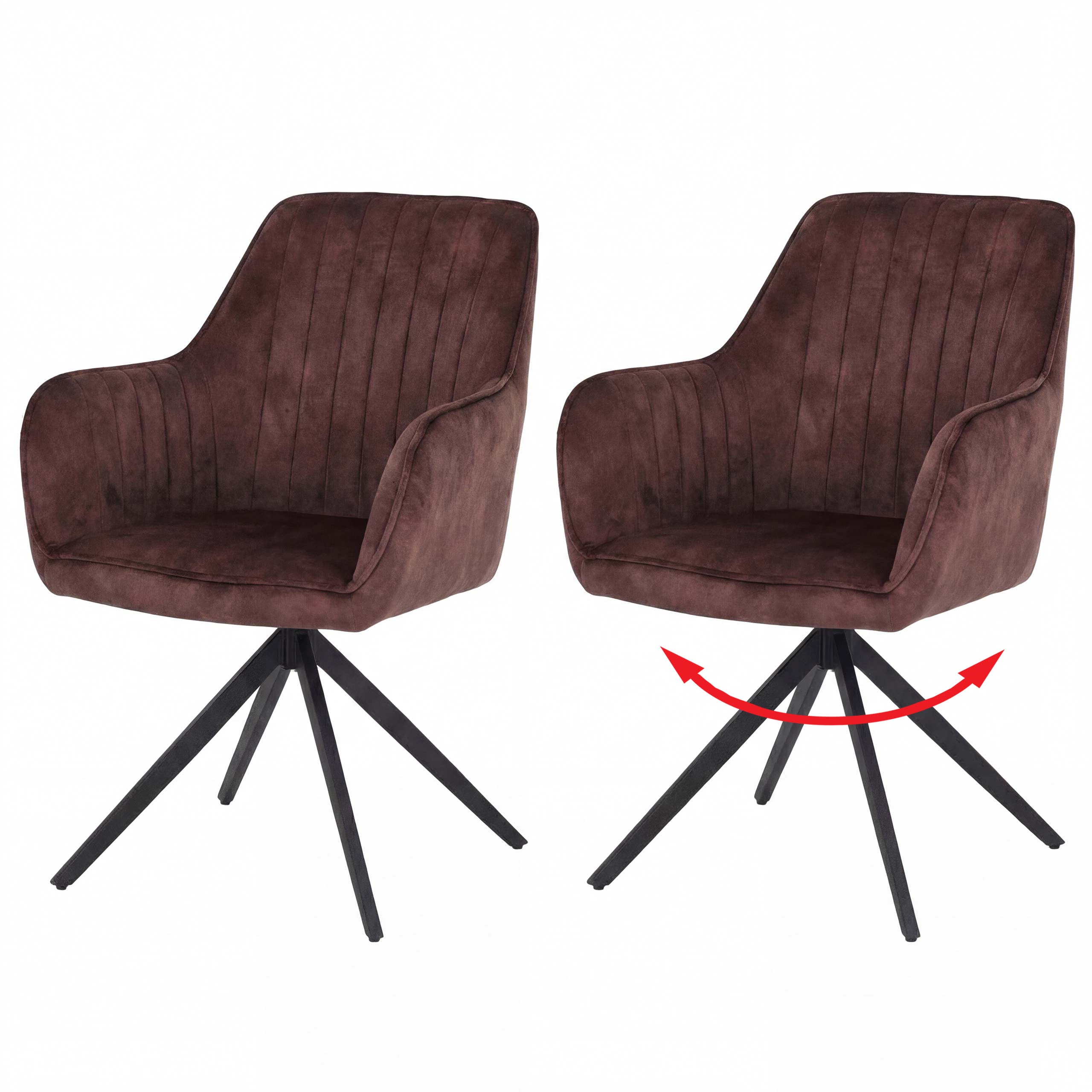 2er-Set Esszimmerstuhl MCW-L79, K&uuml;chenstuhl Armlehne drehbar Auto-Return Samt 440g/m&sup2; ~ Wildleder-Optik terrakotta-braun 