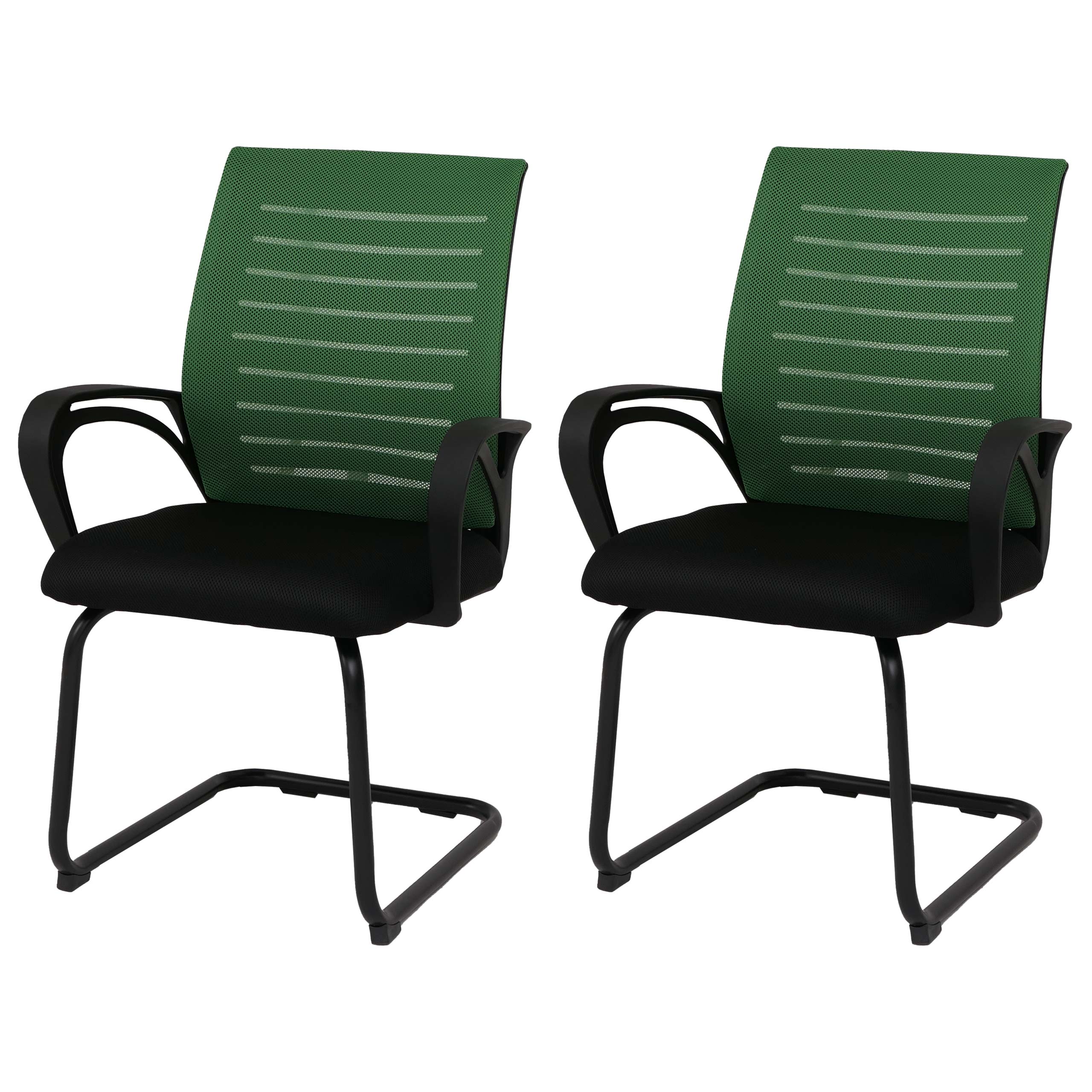2er-Set Konferenzstuhl MCW-K51, Besucherstuhl Freischwinger, Stoff/Textil (250g/m&sup2;) MVG ~ gr&uuml;n, Gestell schwarz 