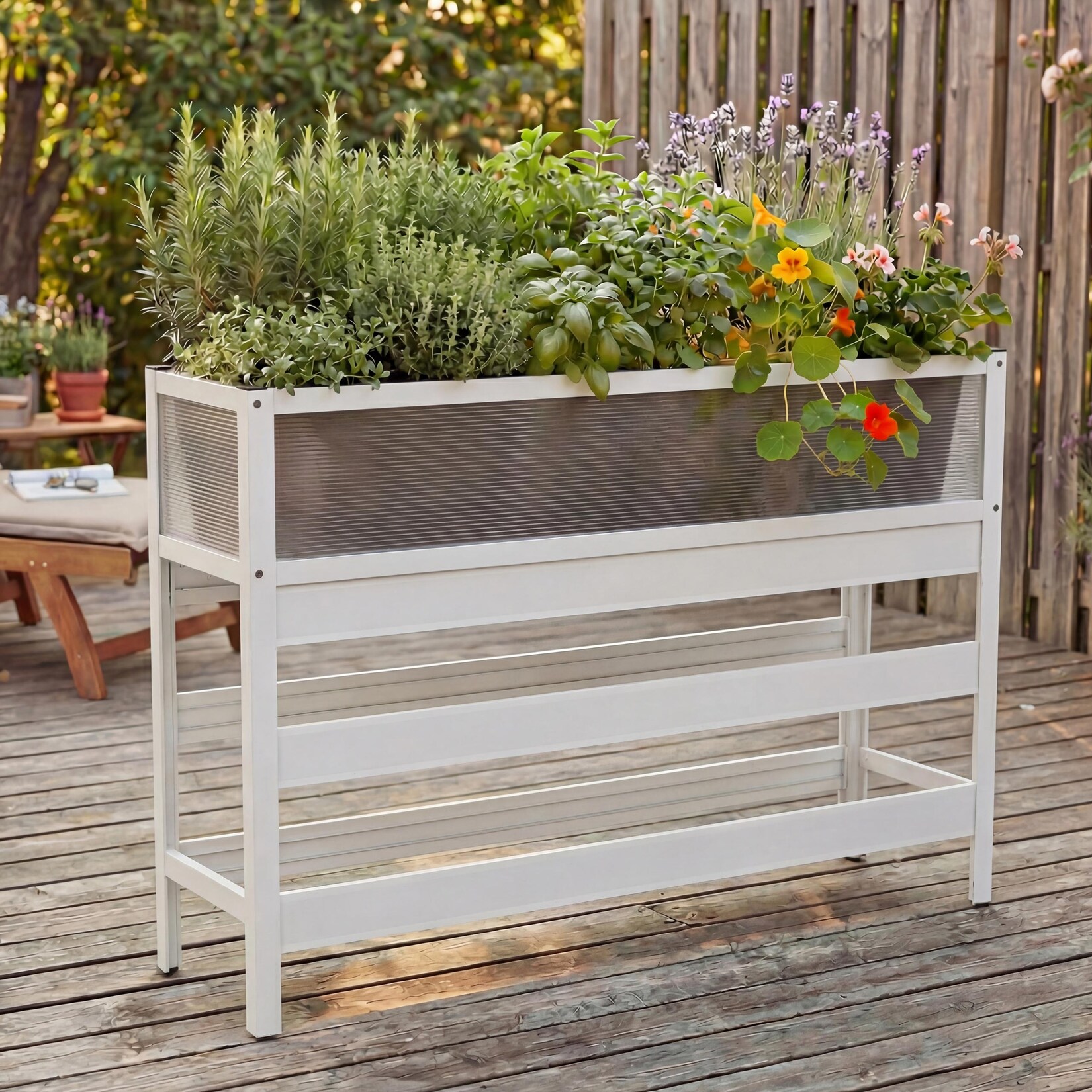 Hochbeet -P96, Gemüse-/Pflanzbeet Blumenkasten Pflanzkübel Aluminium transparent 82x120x30cm ~ weiß