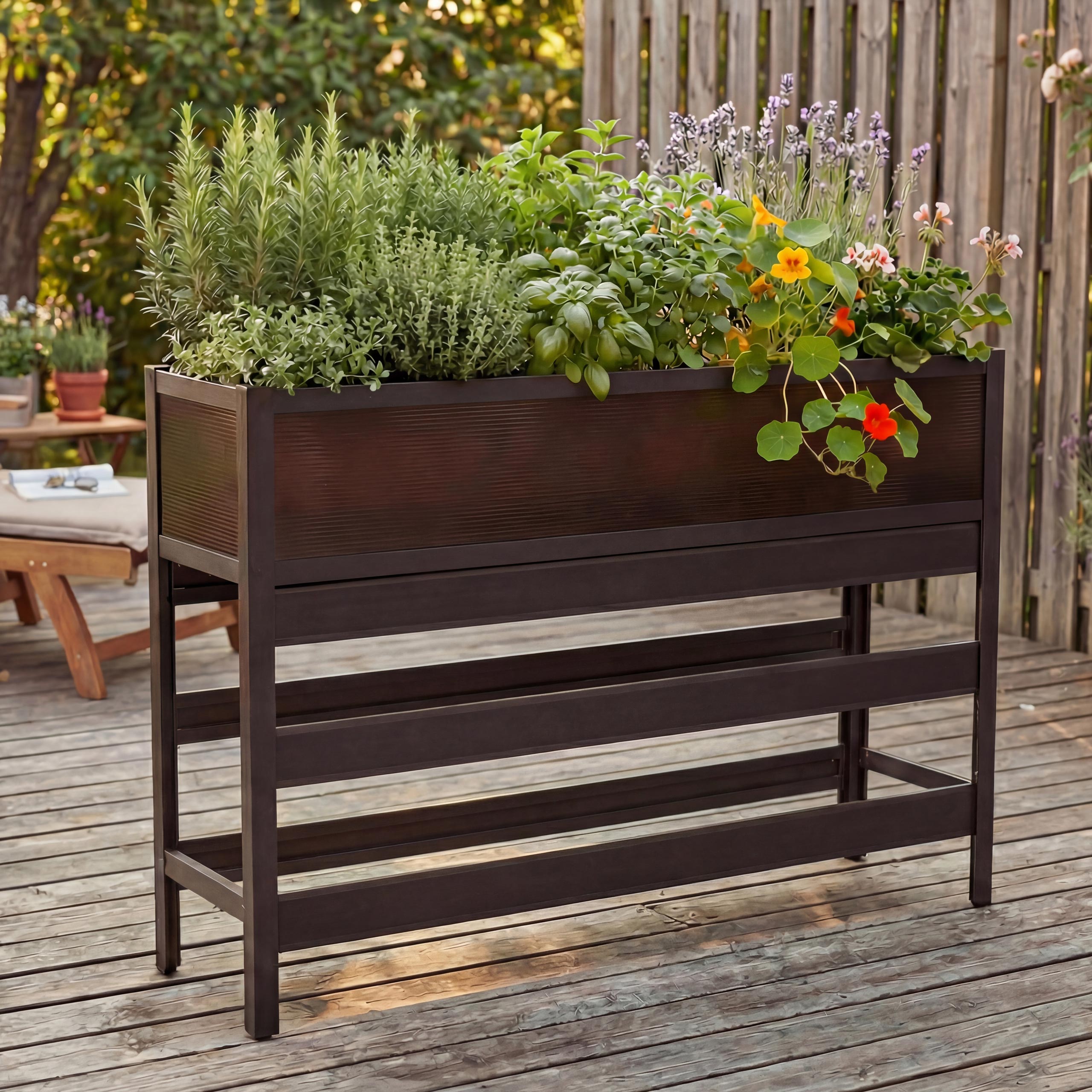 Hochbeet MCW-P96, Gem&uuml;se-/Pflanzbeet Blumenkasten Pflanzk&uuml;bel Aluminium transparent 82x120x30cm ~ dunkelbraun 