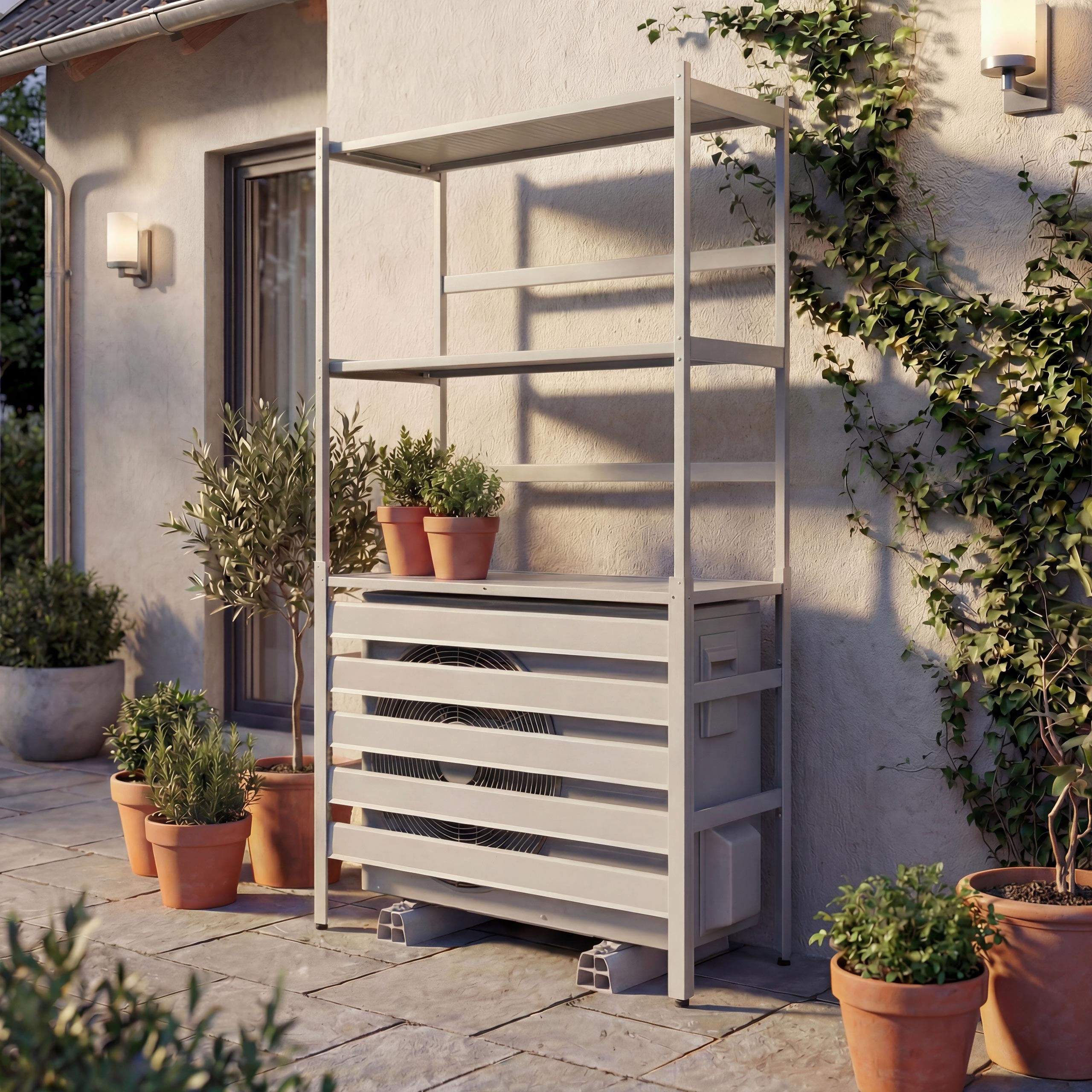 Aluminium Verkleidung f&uuml;r Klimaanlage/W&auml;rmetauscher MCW-P95, Abdeckung Schutzgitter Regal 163x90x38cm ~ grau-wei&szlig; 