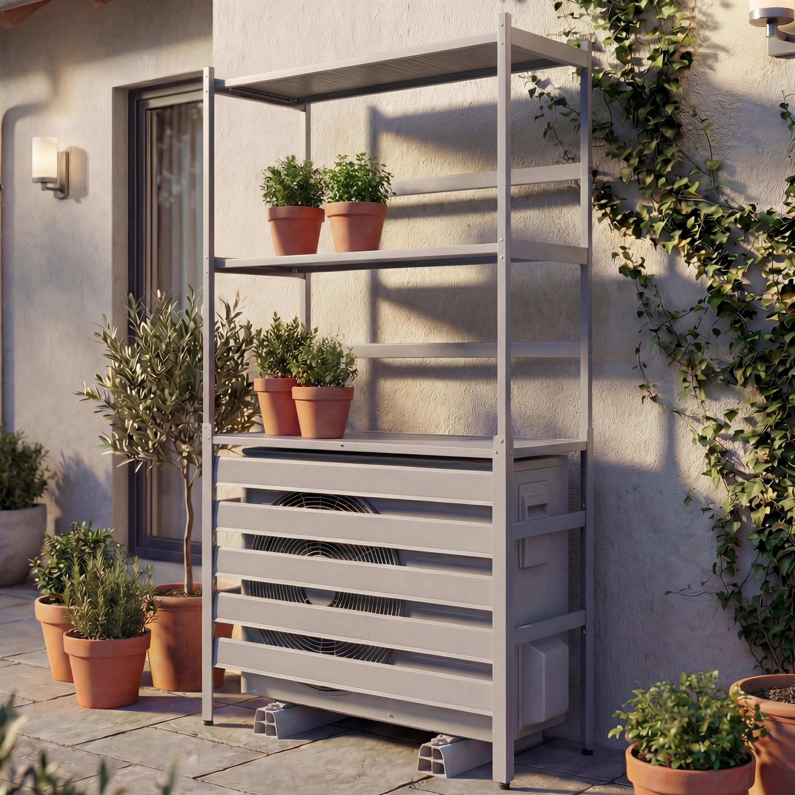 Aluminium Verkleidung f&uuml;r Klimaanlage/W&auml;rmetauscher MCW-P95, Abdeckung Schutzgitter Regal 163x90x38cm ~ grau 
