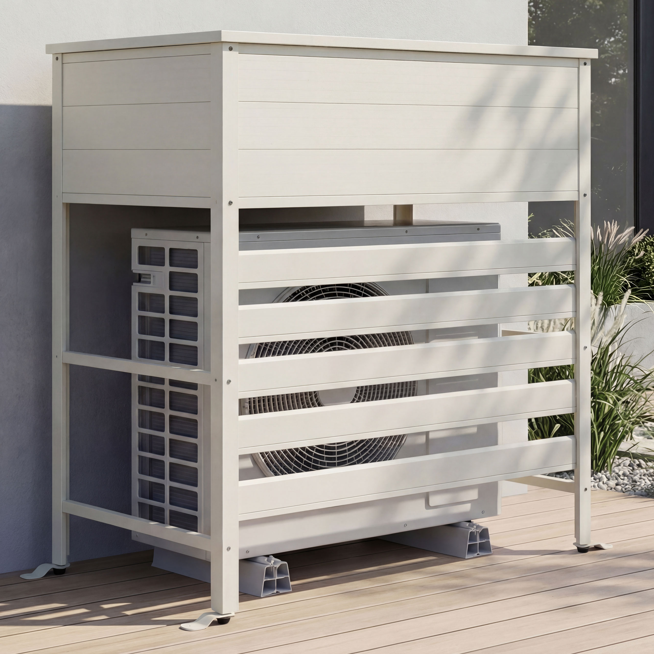 Aluminium Verkleidung f&uuml;r Klimaanlage/W&auml;rmetauscher MCW-P94, Abdeckung Aufbewahrungsbox 110x96x43cm ~ grau-wei&szlig; 