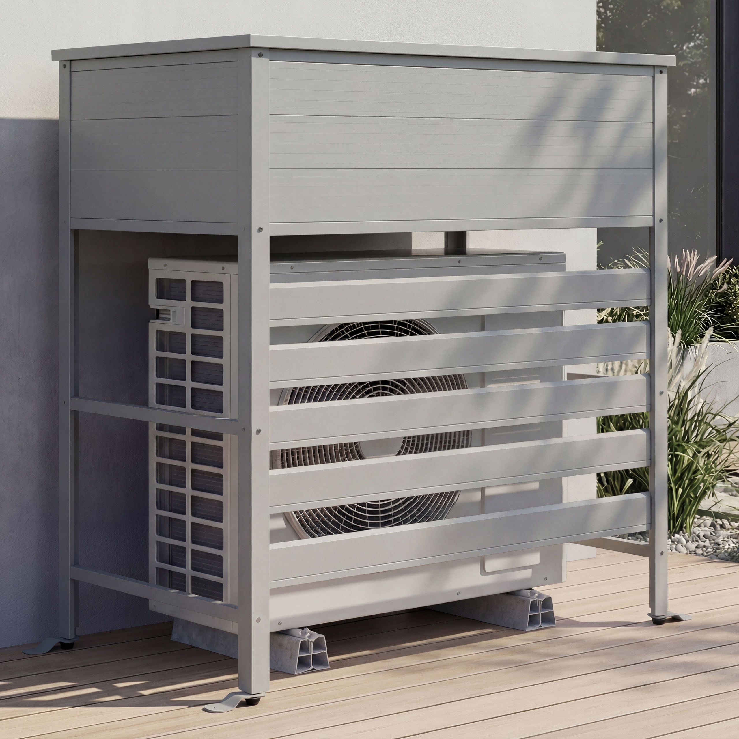 Aluminium Verkleidung f&uuml;r Klimaanlage/W&auml;rmetauscher MCW-P94, Abdeckung Aufbewahrungsbox 110x96x43cm ~ grau 