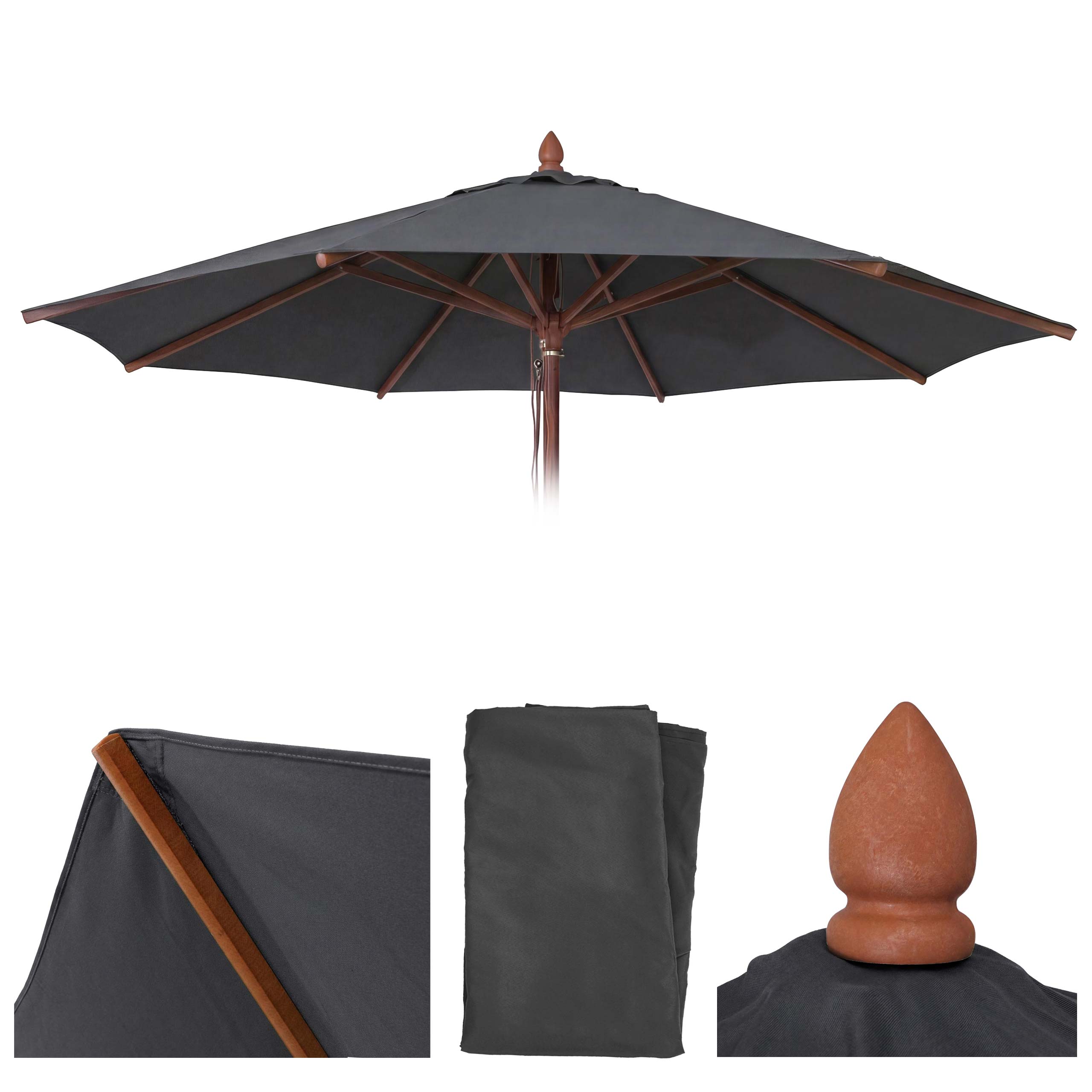 Ersatz-Bezug f&uuml;r Gastronomie Holz-Sonnenschirm MCW-C57b, Sonnenschirmbezug, rund &Oslash;4m Polyester ~ anthrazit 