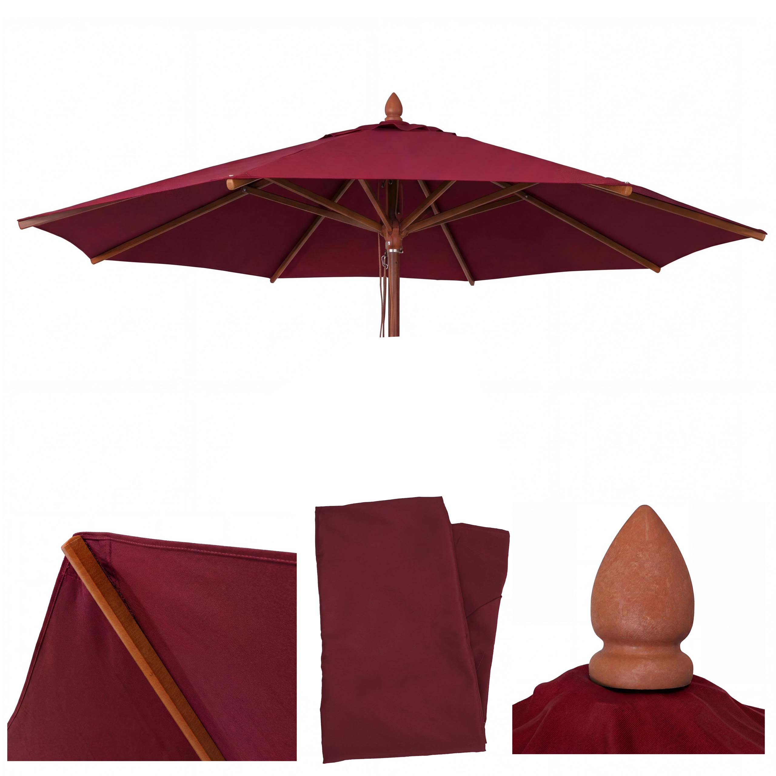 Ersatz-Bezug f&uuml;r Gastronomie Holz-Sonnenschirm MCW-C57b, Sonnenschirmbezug, rund &Oslash;4m Polyester ~ bordeaux 