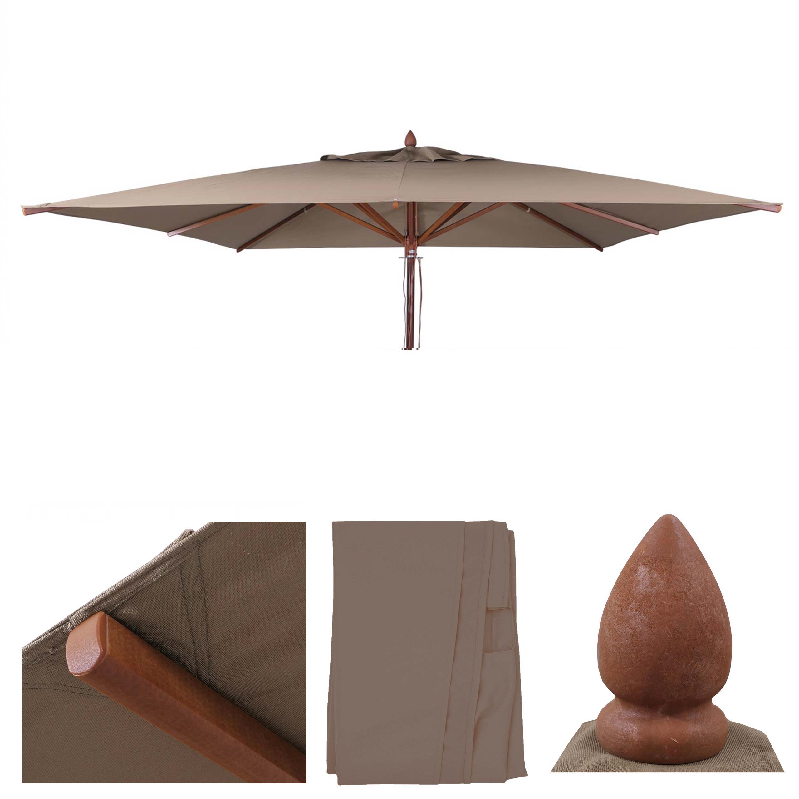 Ersatz-Bezug f&uuml;r Gastronomie Holz-Sonnenschirm MCW-C57b, Sonnenschirmbezug, eckig 4x4m Polyester ~ taupe 