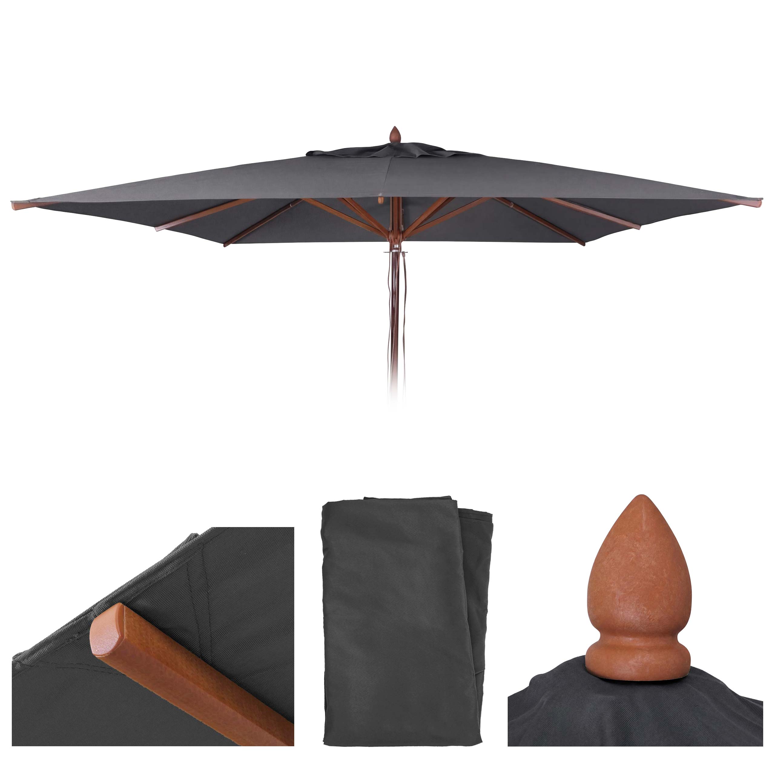 Ersatz-Bezug f&uuml;r Gastronomie Holz-Sonnenschirm MCW-C57b, Sonnenschirmbezug, eckig 3x3m Polyester ~ anthrazit 