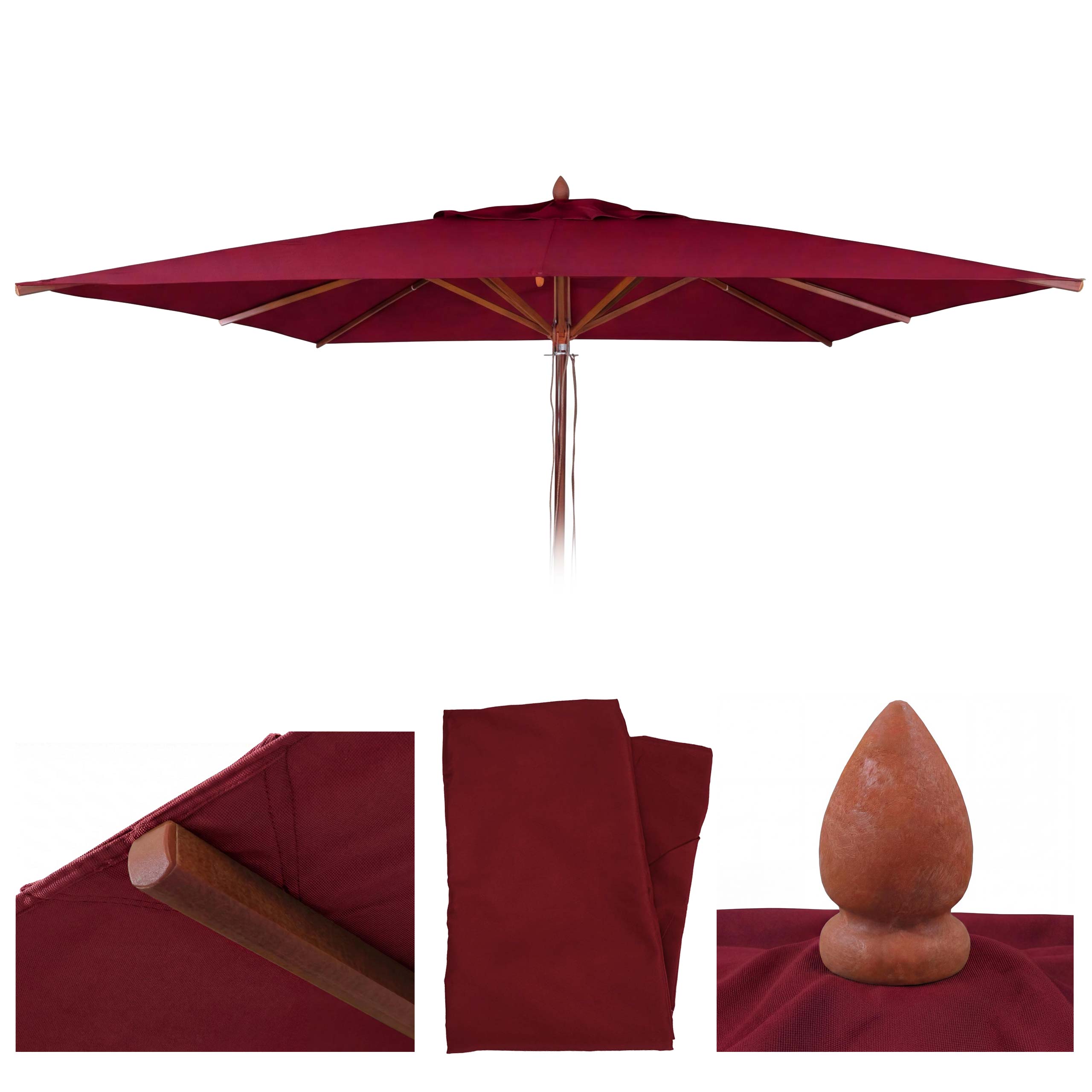 Ersatz-Bezug f&uuml;r Gastronomie Holz-Sonnenschirm MCW-C57b, Sonnenschirmbezug, eckig 3x3m Polyester ~ bordeaux 