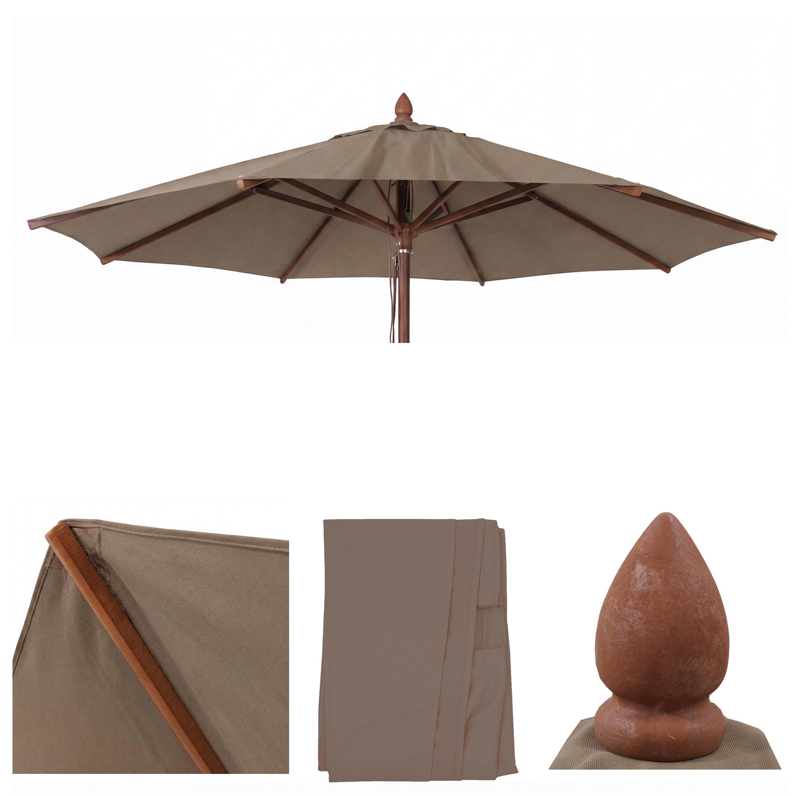 Ersatz-Bezug f&uuml;r Gastronomie Holz-Sonnenschirm MCW-C57b, Sonnenschirmbezug, rund &Oslash;3m Polyester ~ taupe 
