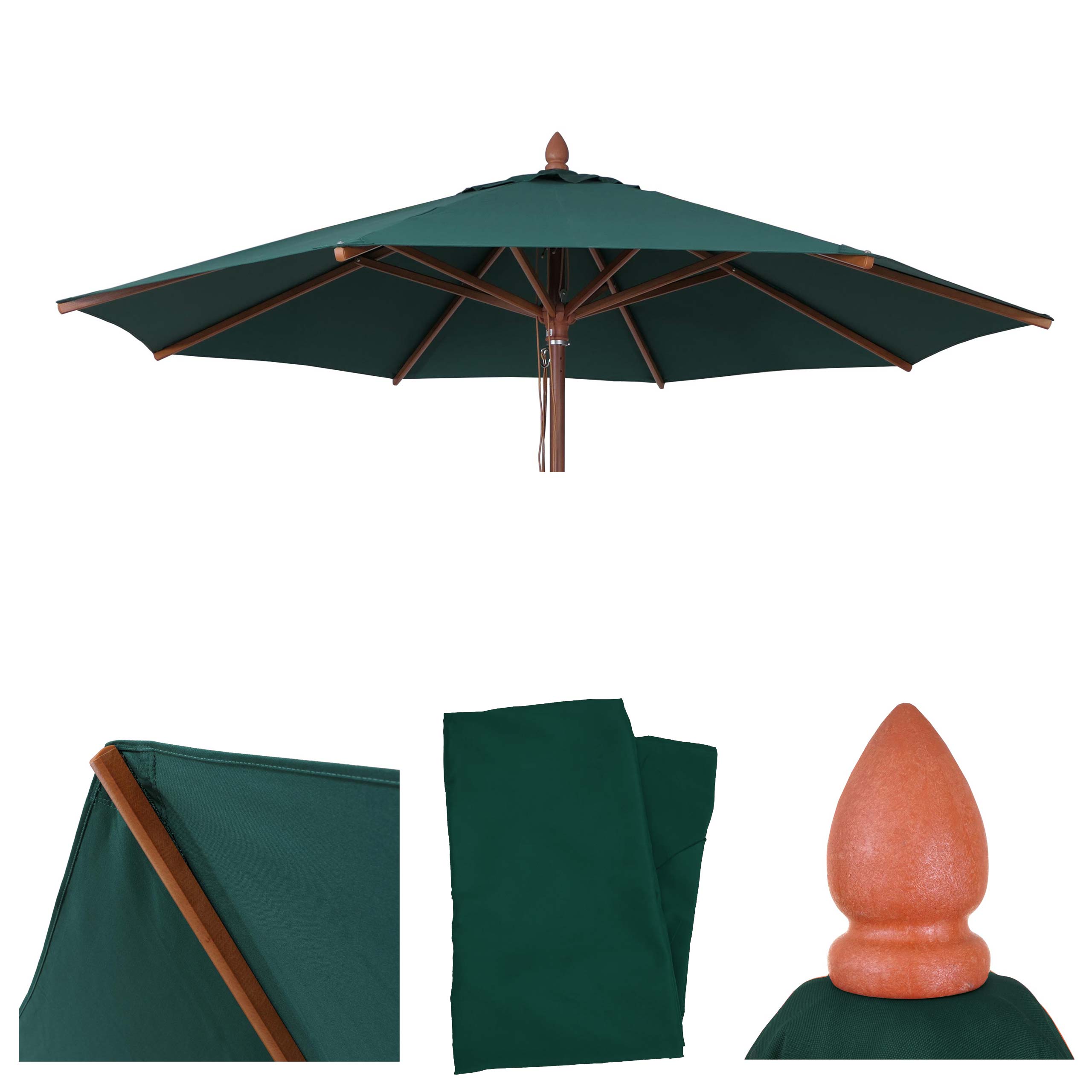 Ersatz-Bezug f&uuml;r Gastronomie Holz-Sonnenschirm MCW-C57b, Sonnenschirmbezug, rund &Oslash;3m Polyester ~ dunkelgr&uuml;n 