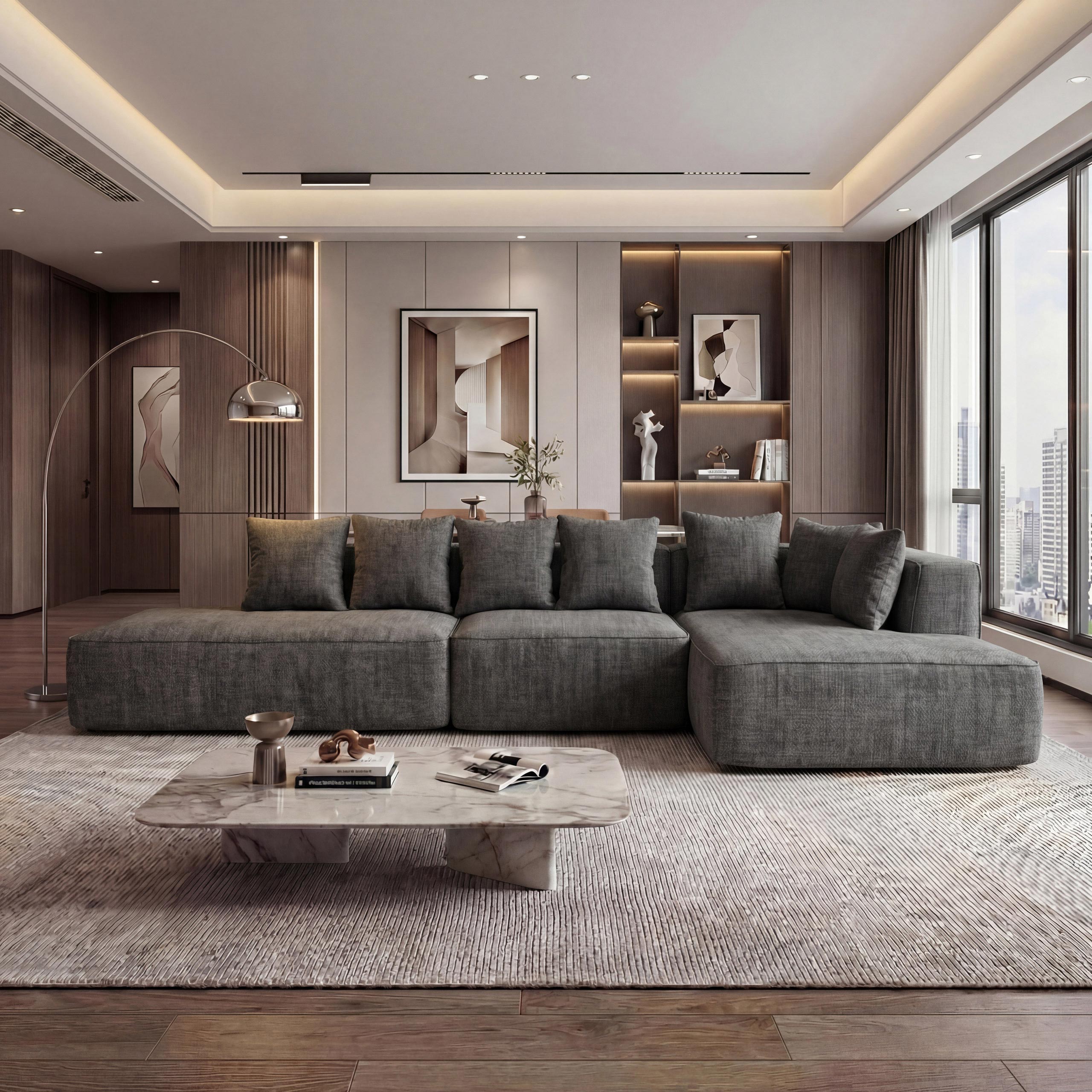 Sofa-Garnitur MCW-Q28, L-Sofa Couch Loungesofa, Stoff Chenille (270 g/m&sup2;) Liegefl&auml;che rechts 60x310x150cm ~ dunkelgrau 
