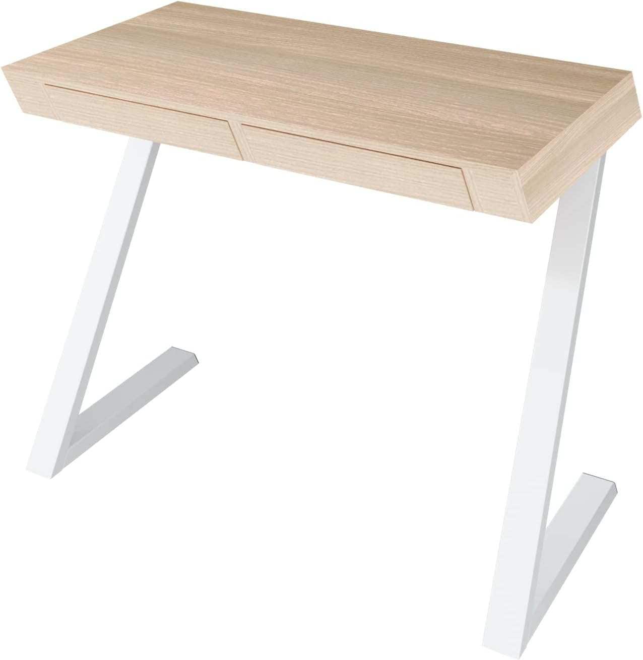 Letti Moderni Schreibtisch Nith 100x76 cm in Eiche Wei&szlig; &ndash; moderner Arbeitstisch 
