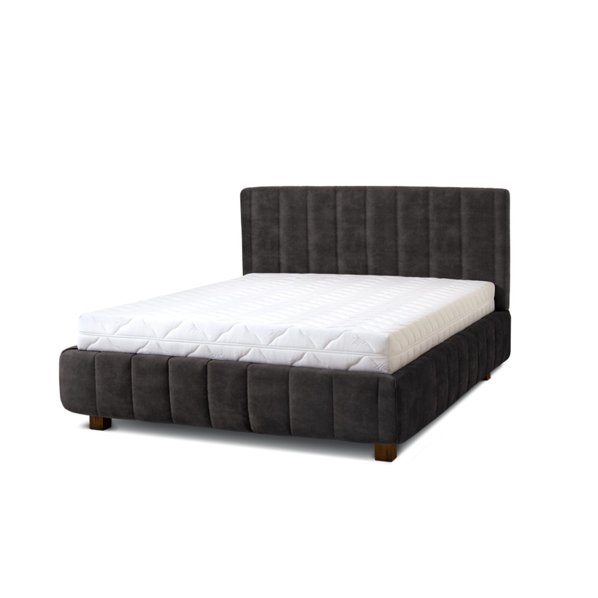 Letti Moderni Polsterbett Calma 160x200 in Pl&uuml;sch Anthracite 
