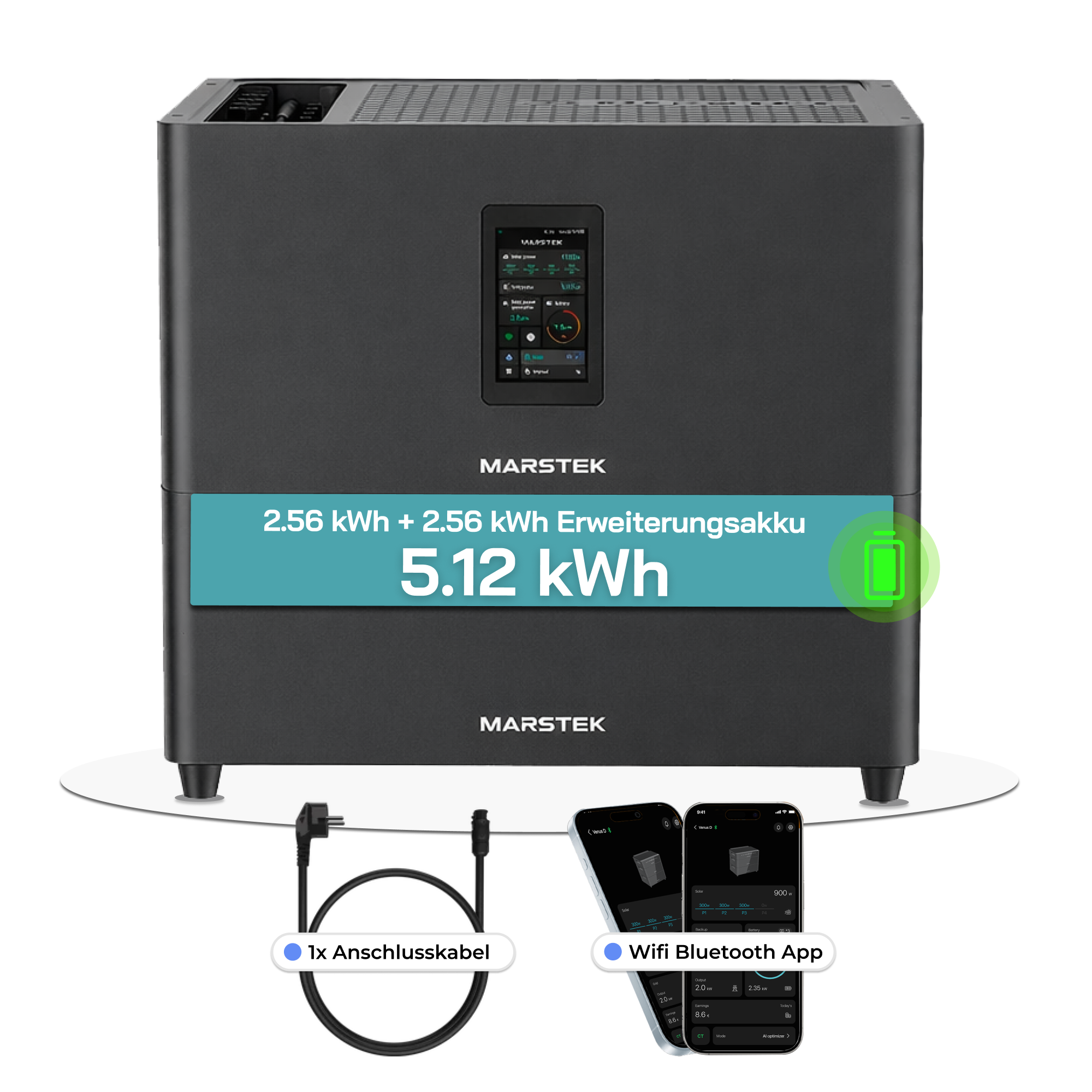 Speicher MARSTEK Jupiter C + Plus Solarspeicher 5,12-10,24 kWh LiFePO4 Solarakku f&uuml;r PV Systeme Balkonkraftwerk, IP65, 6000 Zyklen, WIFI und Bluetooth, Solar-Batterie 