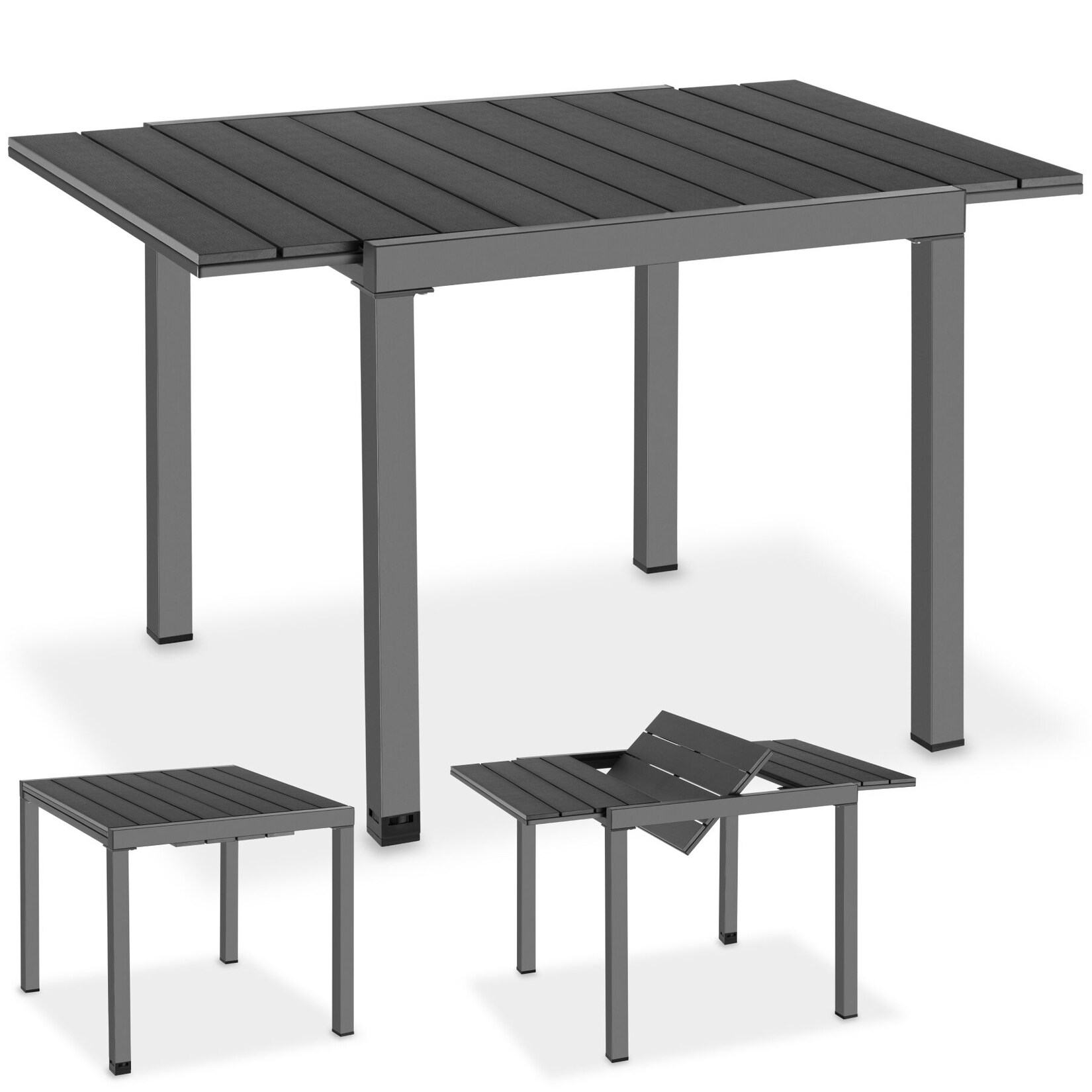 tectake® Gartentisch, aus Aluminium, ausziehbar, wetterfest und UV-beständig, 80–120 x 80 x 74 cm