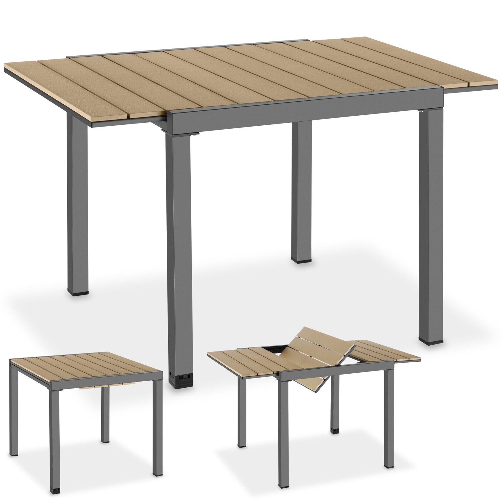 tectake® Gartentisch, aus Aluminium, ausziehbar, wetterfest und UV-beständig, 80–120 x 80 x 74 cm
