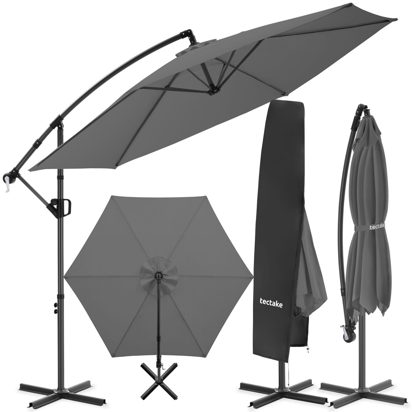 tectake® Ampelschirm, 3 x 3 m, 360° drehbar, Kurbelmechanismus, inkl. Schutzhülle