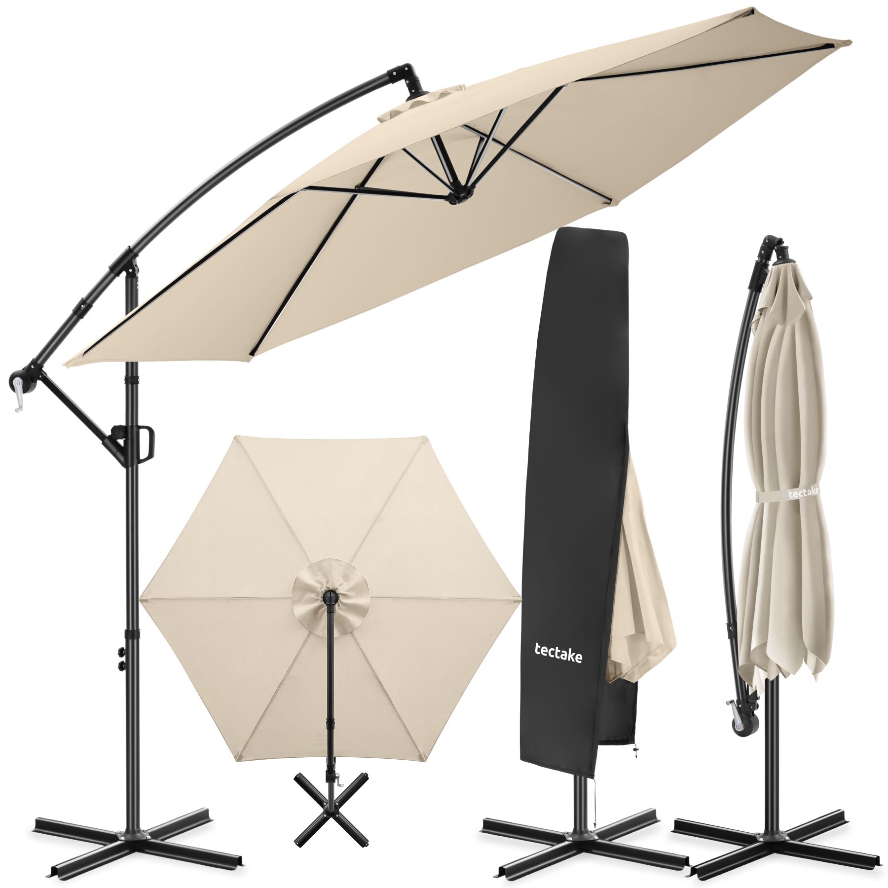 tectake&reg; Ampelschirm, 3 x 3 m, 360&deg; drehbar, Kurbelmechanismus, inkl. Schutzh&uuml;lle 