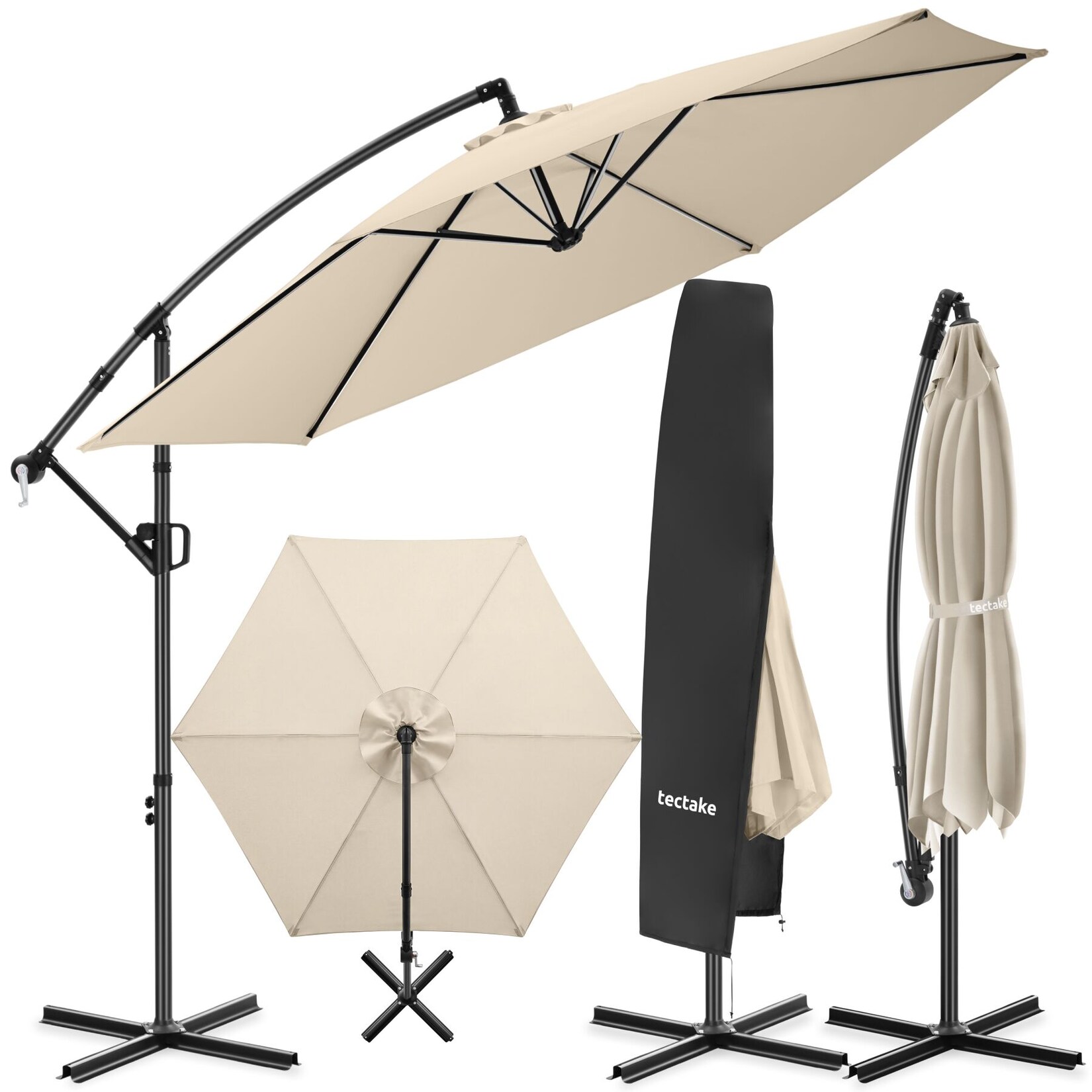 tectake® Ampelschirm, 3 x 3 m, 360° drehbar, Kurbelmechanismus, inkl. Schutzhülle